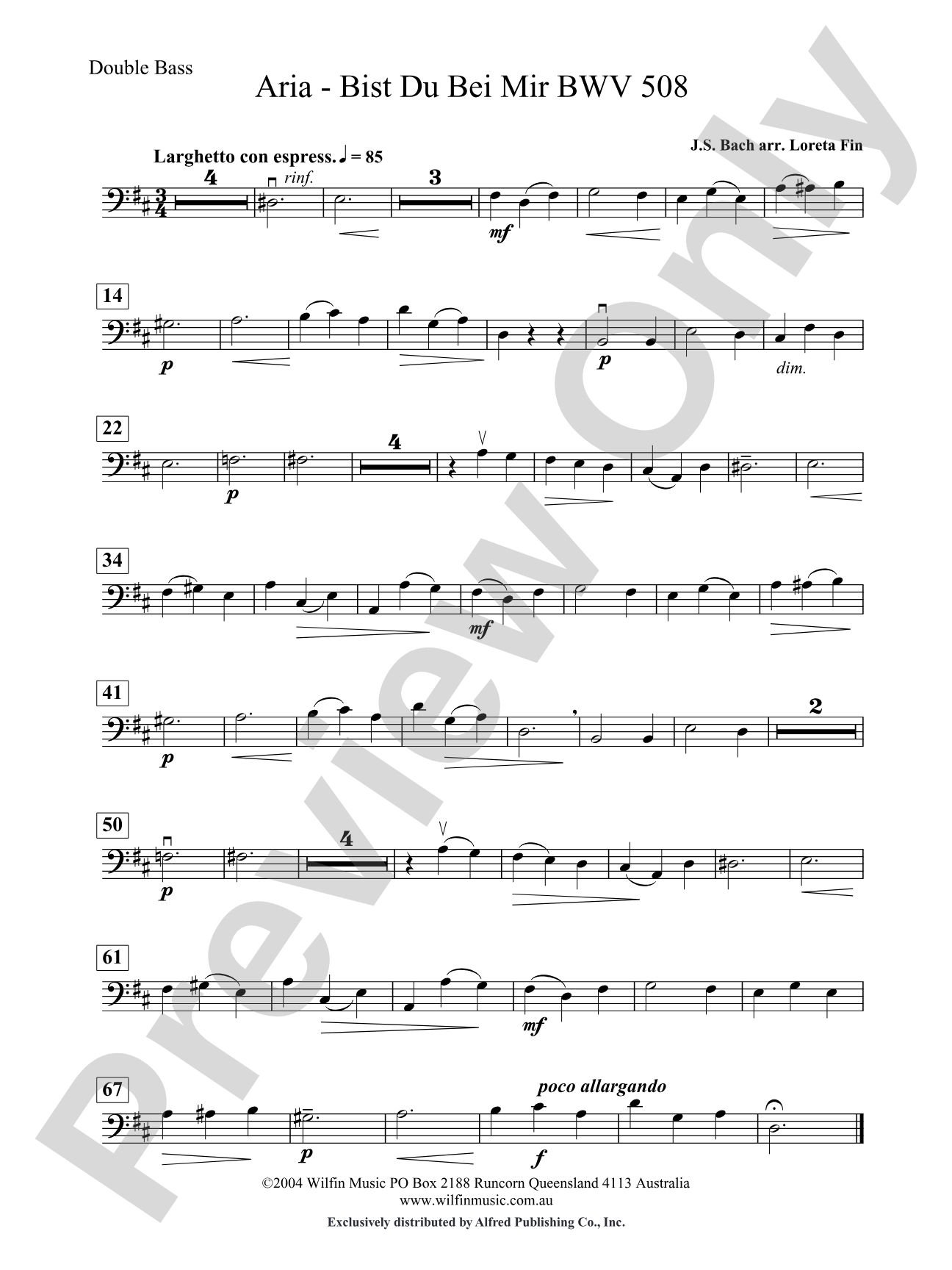 Aria -- Bist Du Bei Mir: String Bass