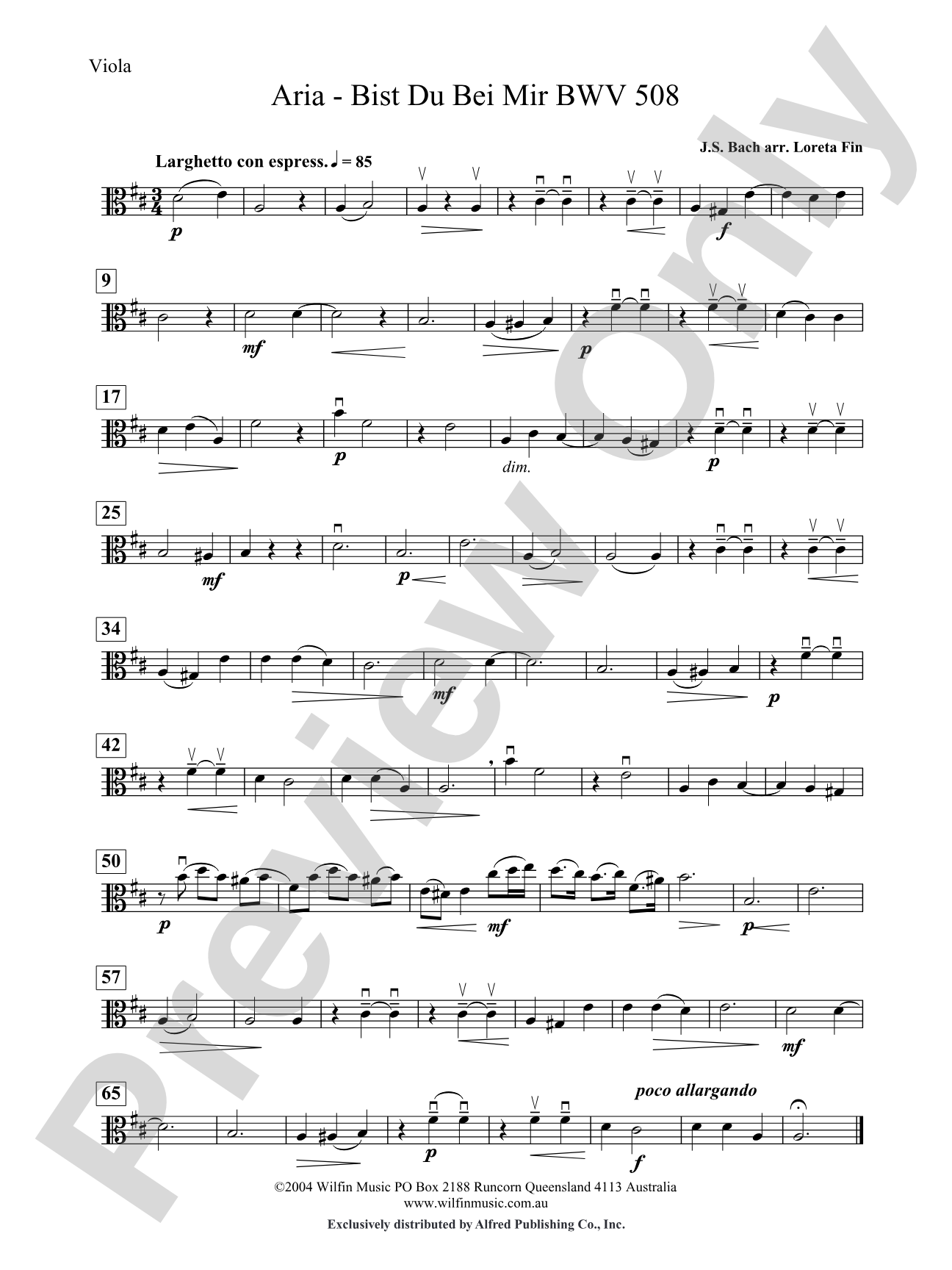 Aria -- Bist Du Bei Mir: Viola