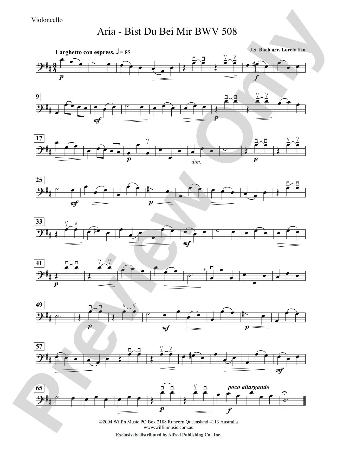 Aria -- Bist Du Bei Mir: Cello