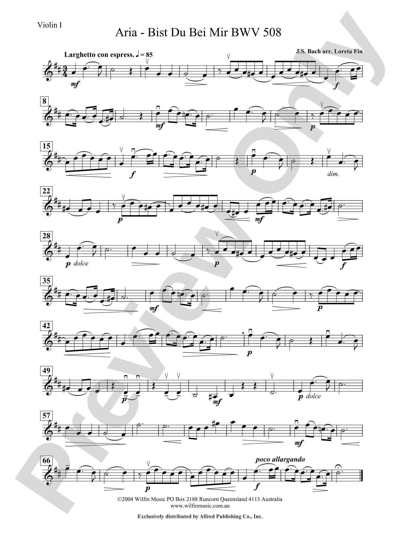 Aria -- Bist Du Bei Mir: 1st Violin