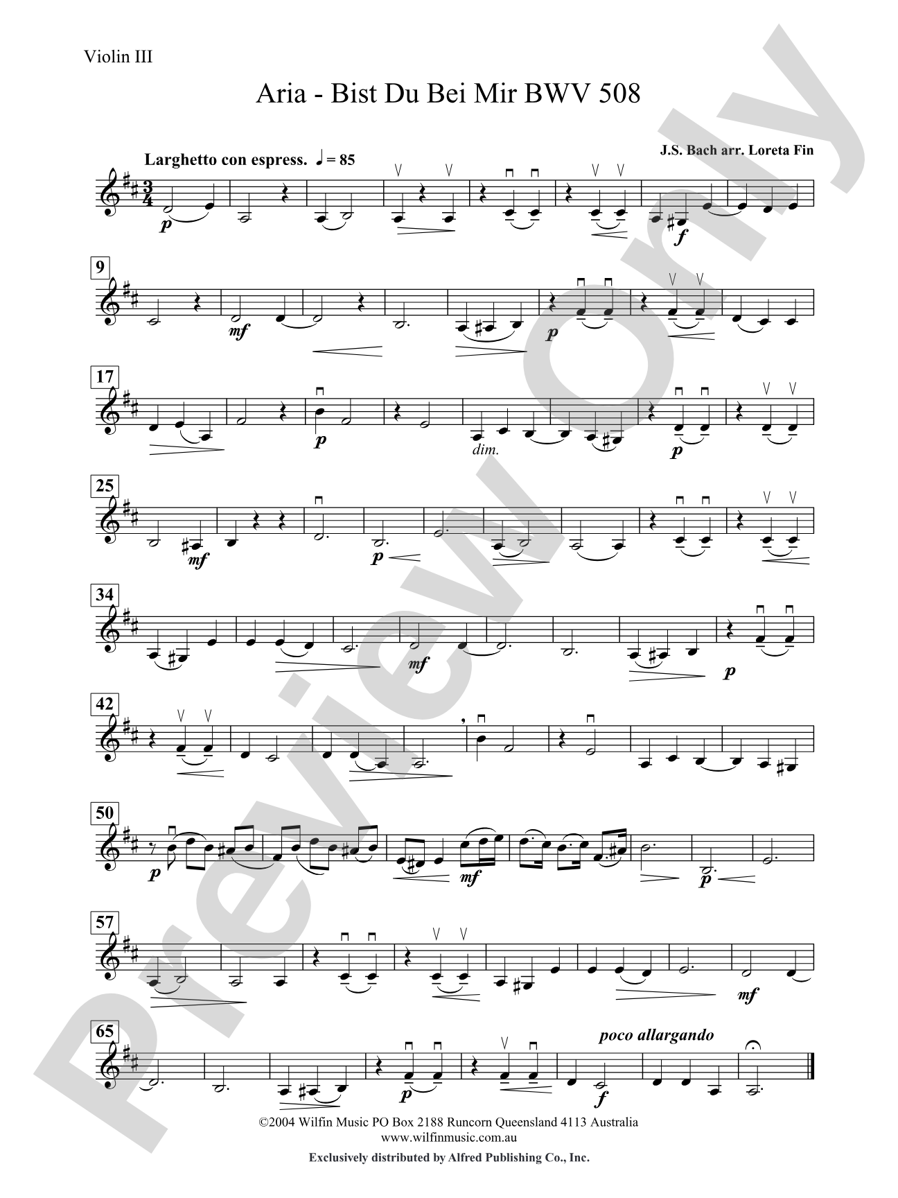 Aria -- Bist Du Bei Mir: 3rd Violin (Viola [TC])