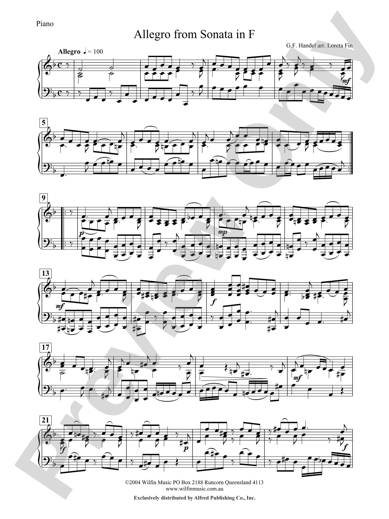 Allegro from Sonata in F: Piano Accompaniment