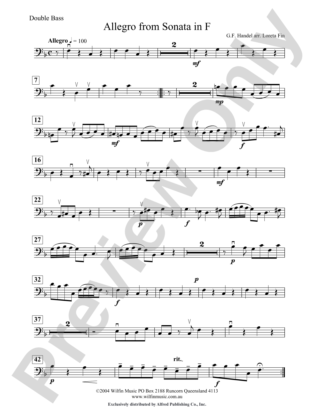 Allegro from Sonata in F: String Bass