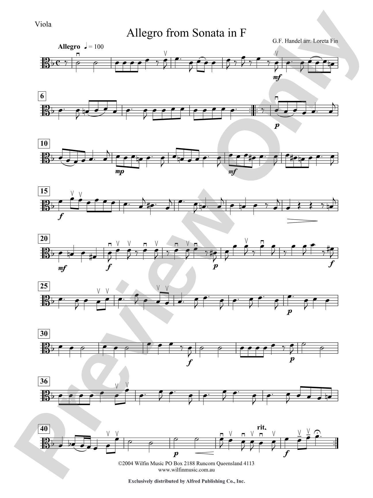 Allegro from Sonata in F: Viola