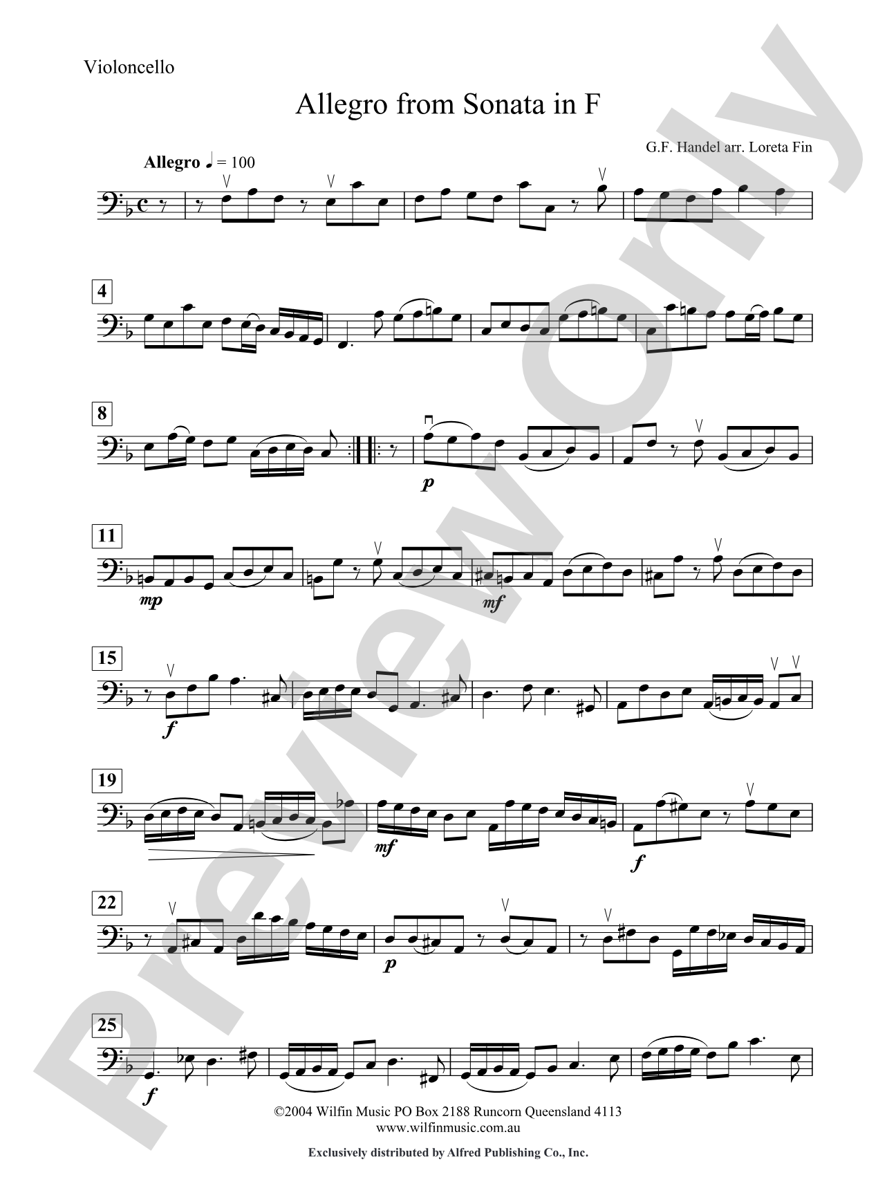 Allegro from Sonata in F: Cello