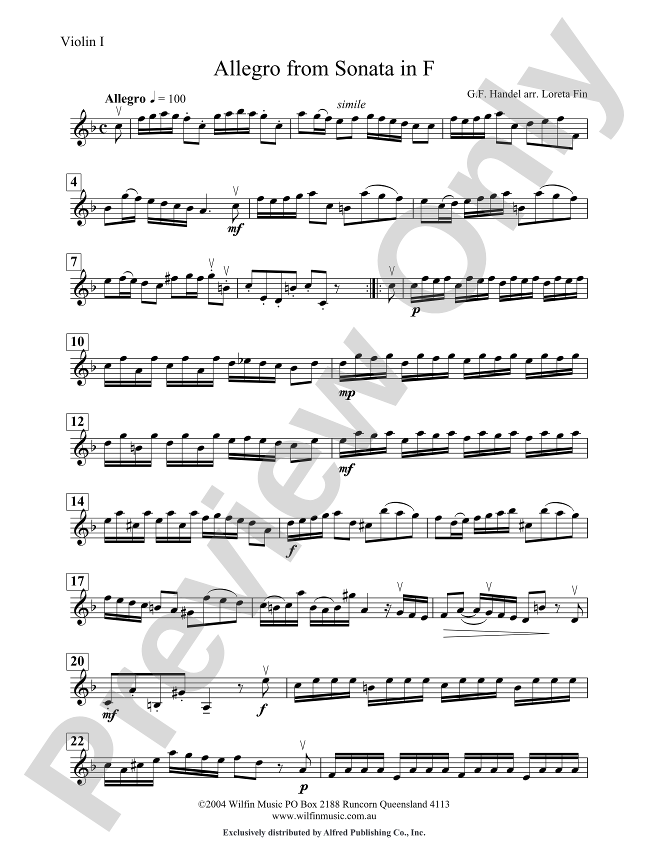 Allegro from Sonata in F: 1st Violin