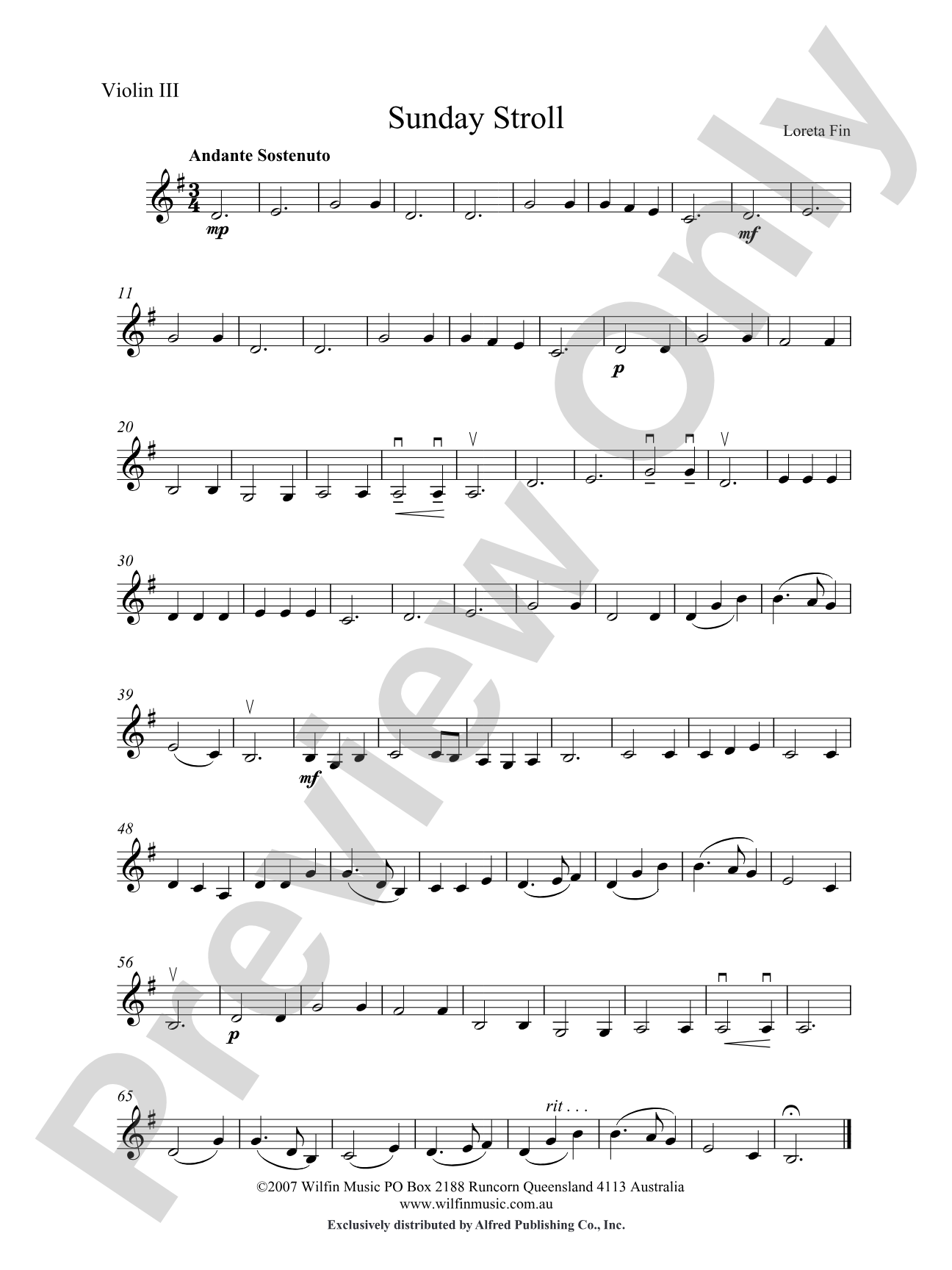 Sunday Stroll: 3rd Violin (Viola [TC])