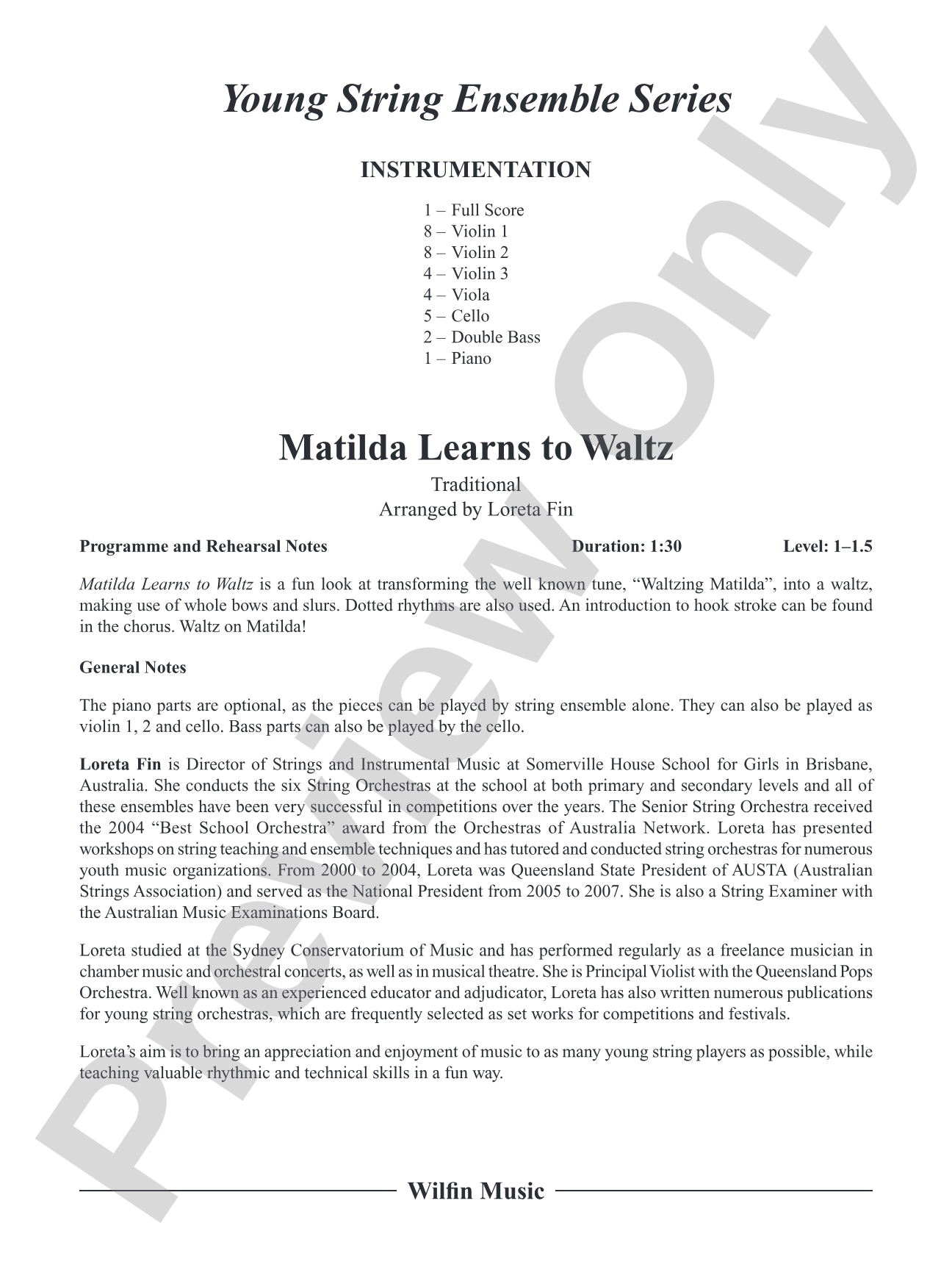 Matilda Learns to Waltz: String Orchestra Conductor Score & Parts