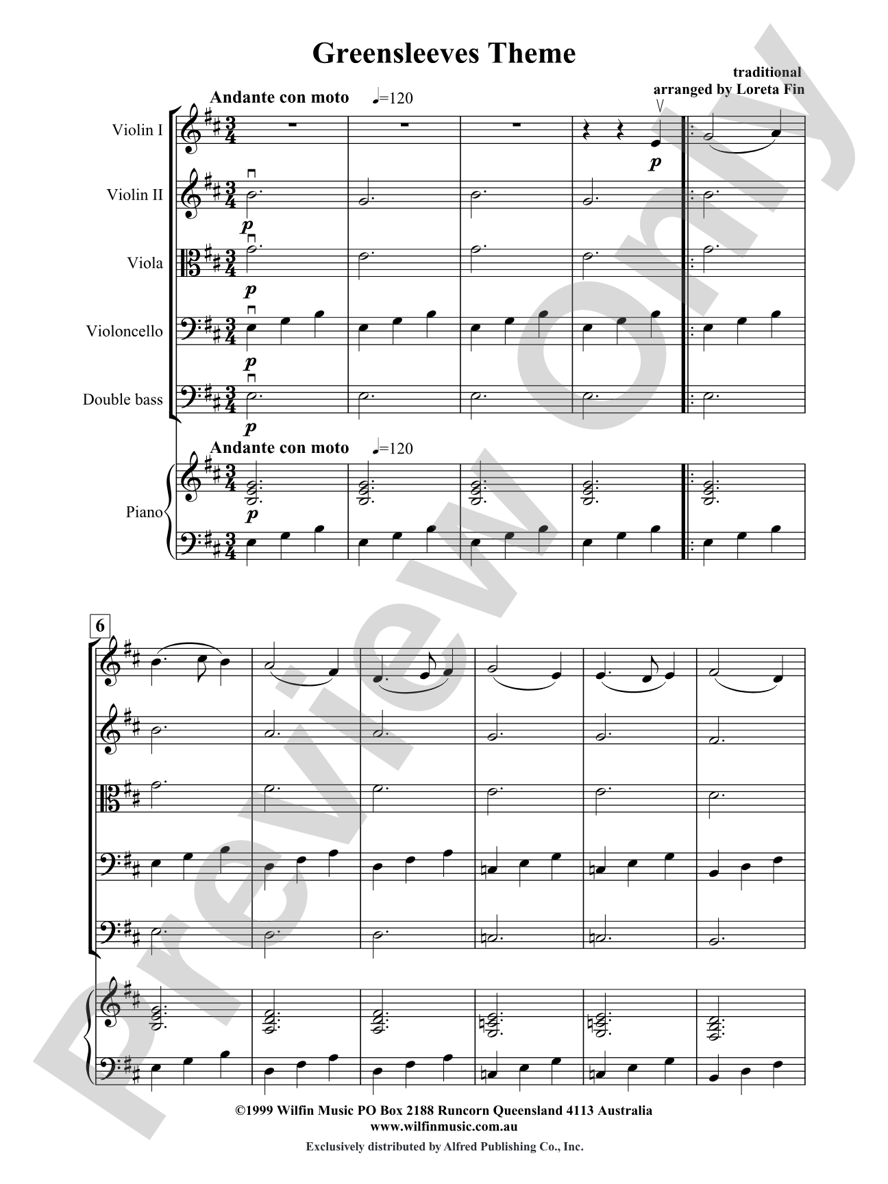 Greensleeves Theme: String Orchestra Conductor Score & Parts