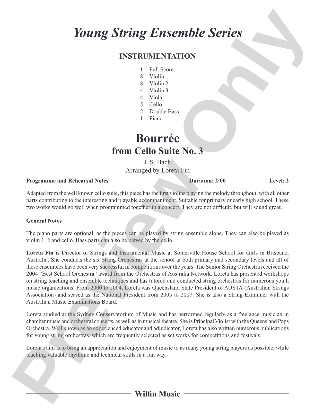 Bourree: String Orchestra Conductor Score & Parts