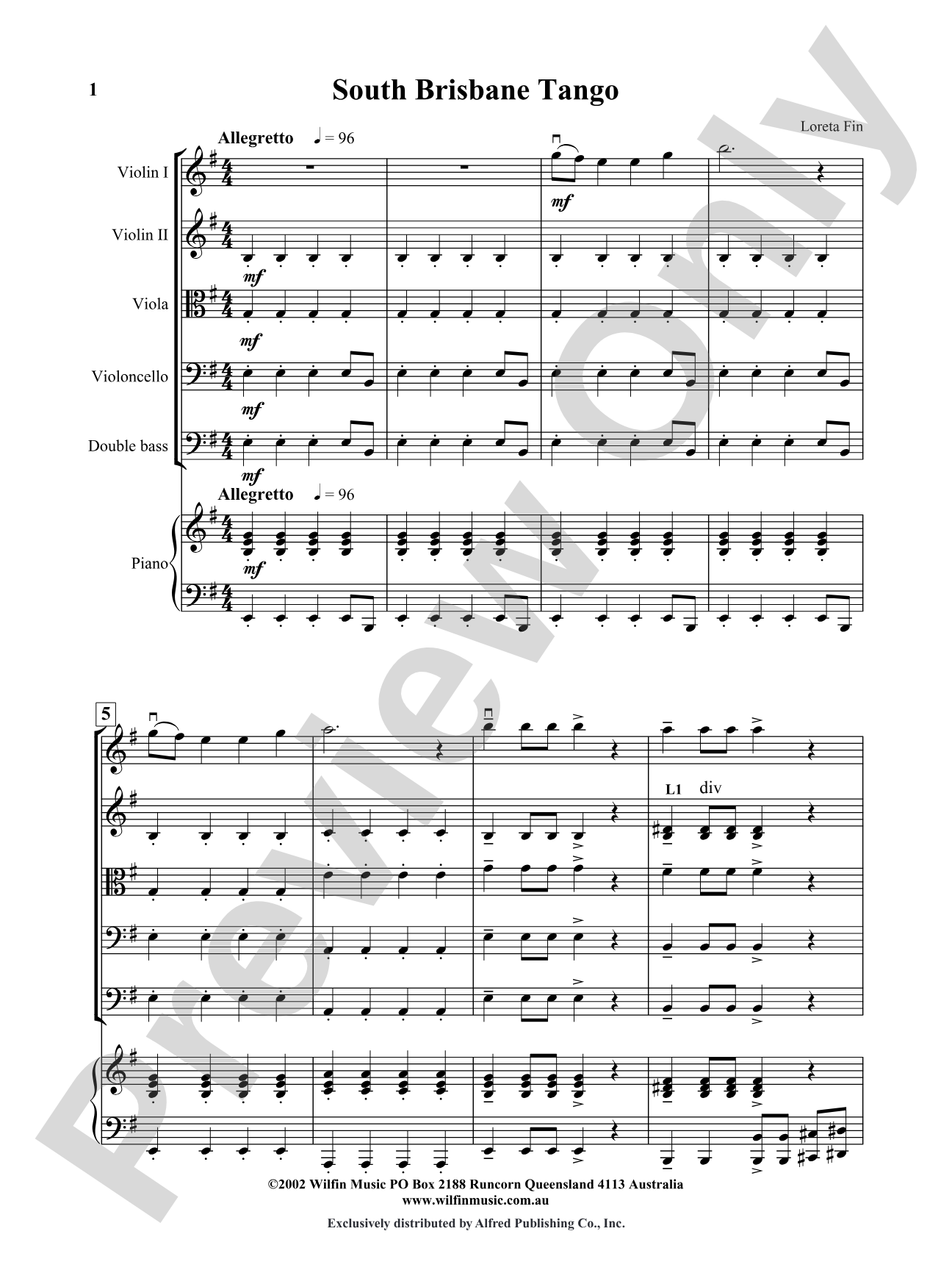 South Brisbane Tango: String Orchestra Conductor Score & Parts