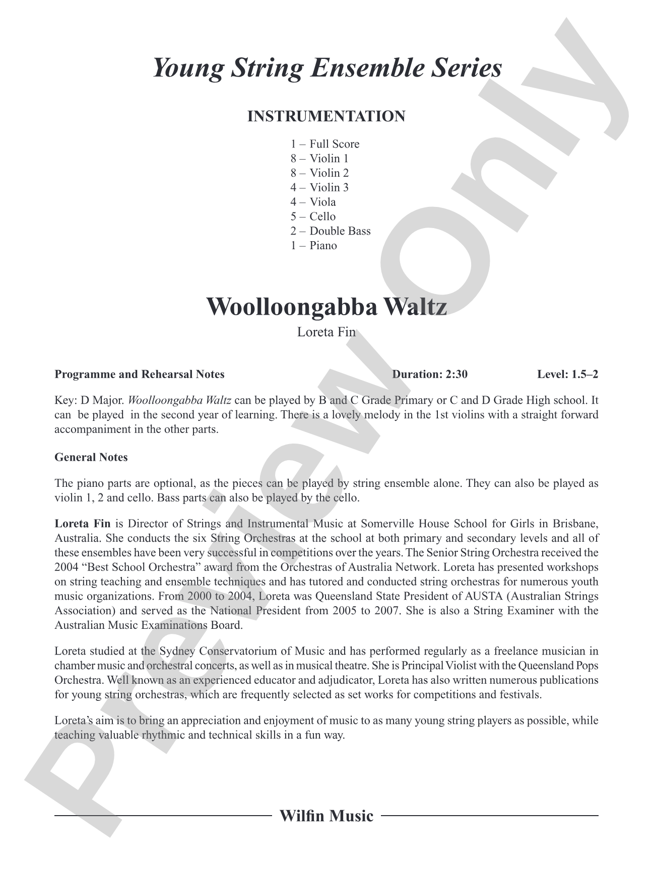 Woolloongabba Waltz: Score