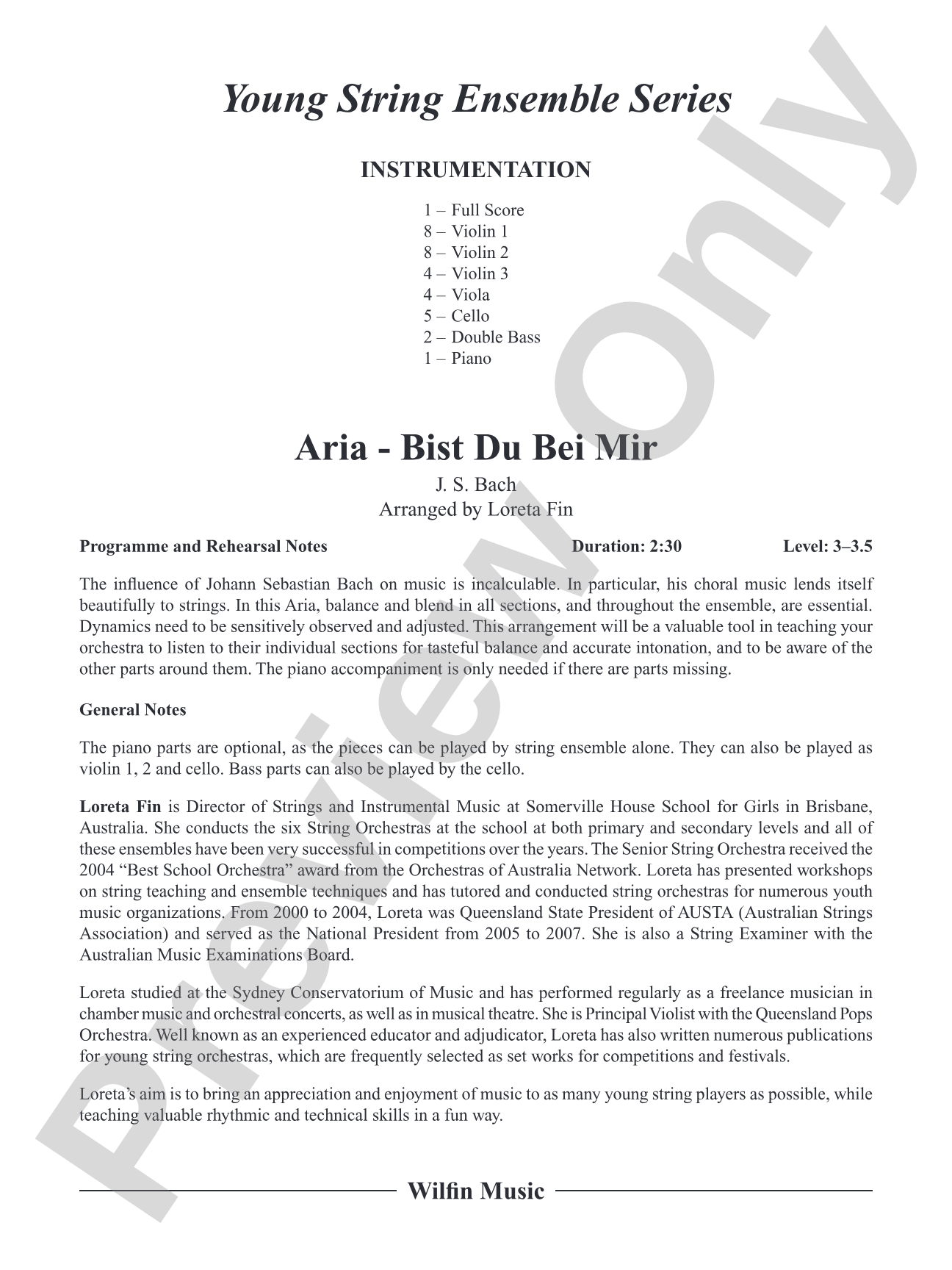 Aria -- Bist Du Bei Mir: String Orchestra Conductor Score & Parts