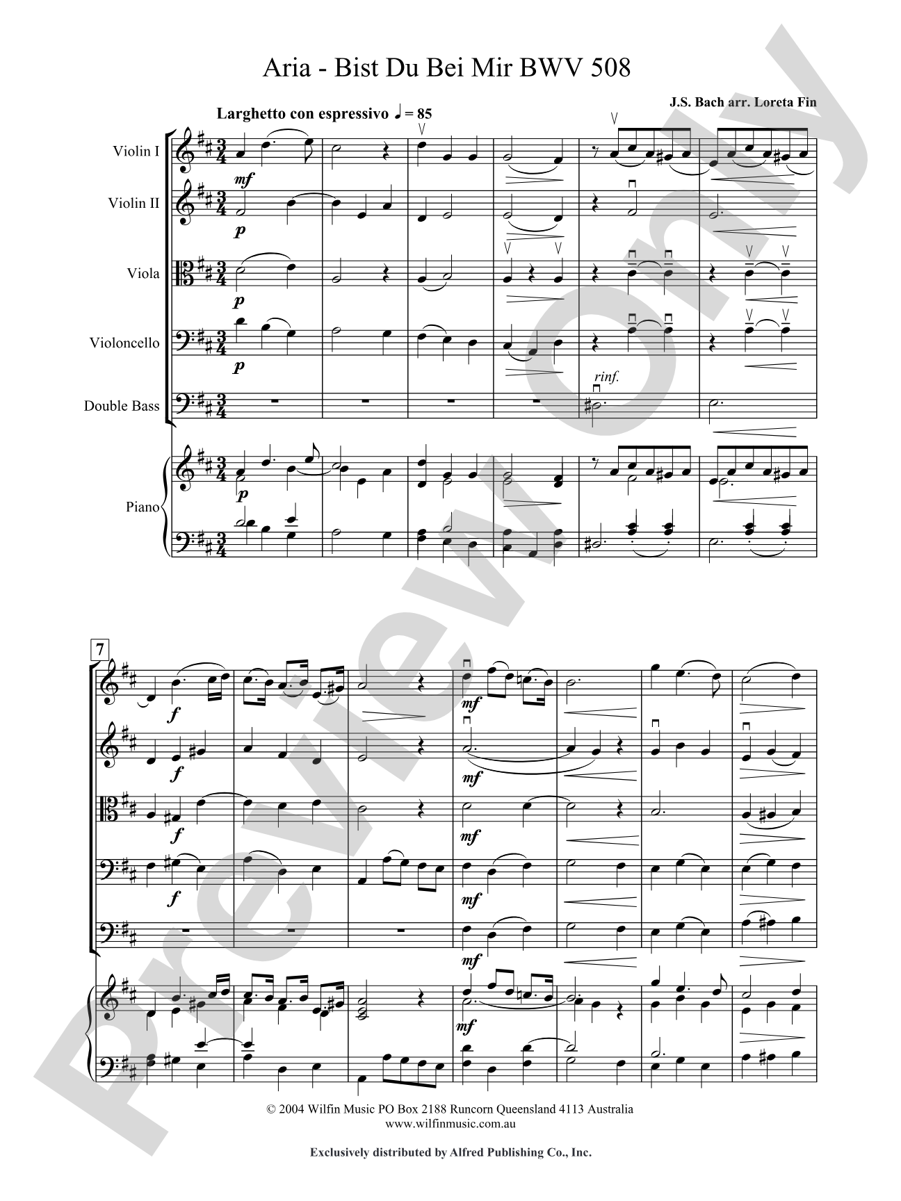 Aria -- Bist Du Bei Mir: String Orchestra Conductor Score & Parts