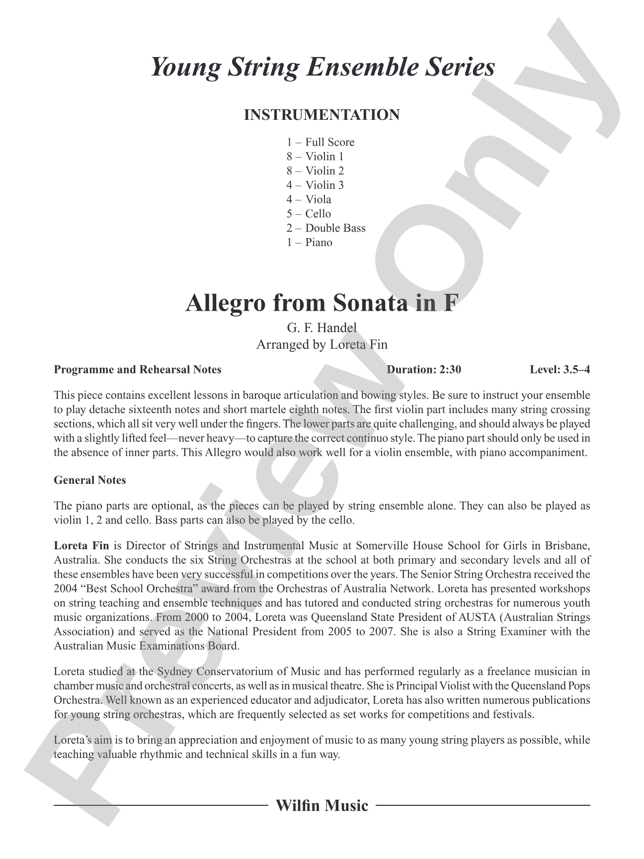 Allegro from Sonata in F: String Orchestra Conductor Score & Parts