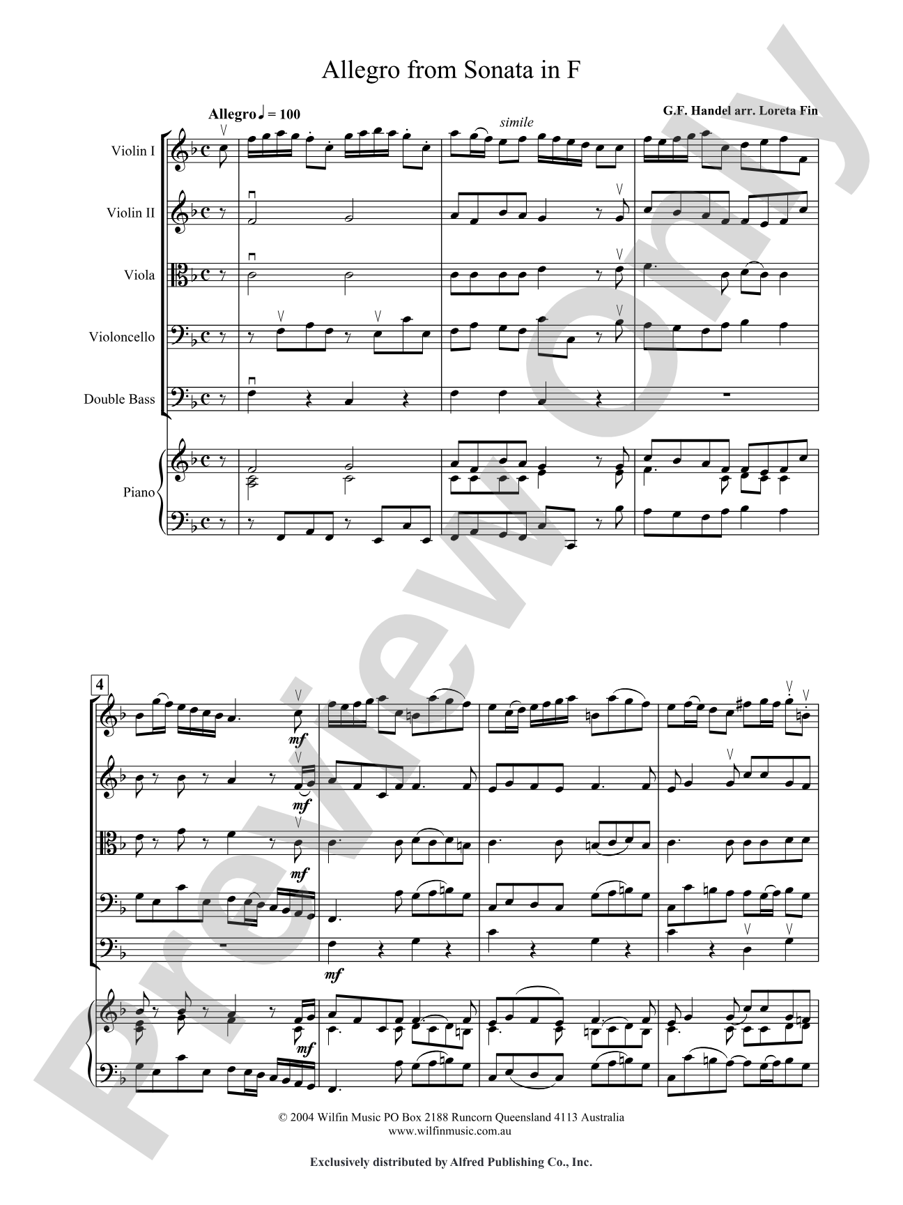 Allegro from Sonata in F: String Orchestra Conductor Score & Parts