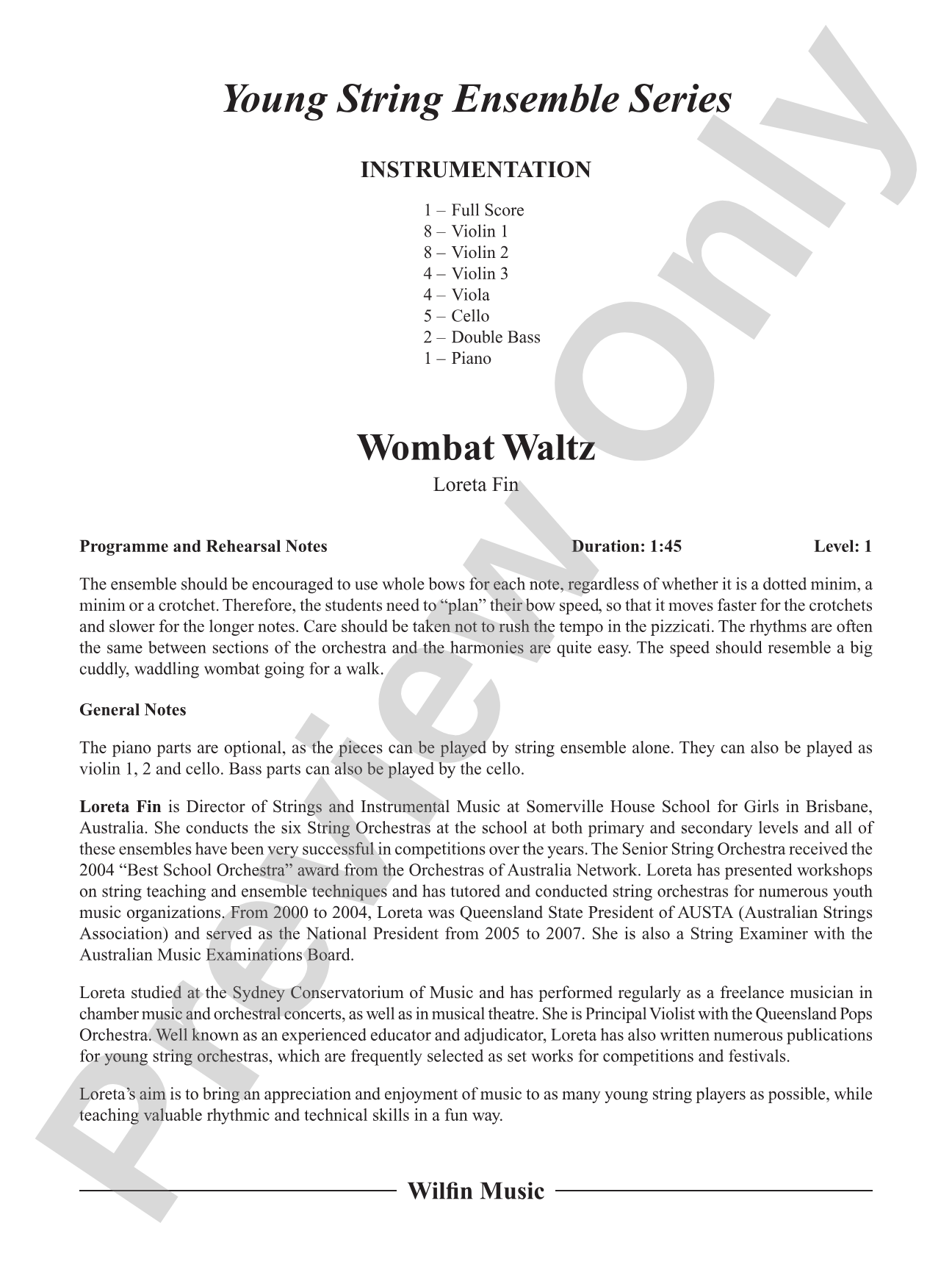 Wombat Waltz: String Orchestra Conductor Score & Parts