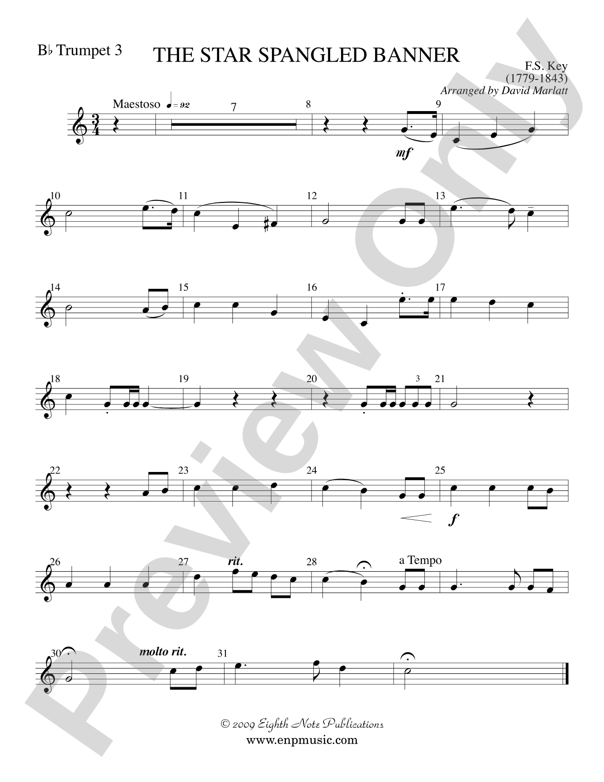 The Star Spangled Banner: 3rd B-flat Trumpet