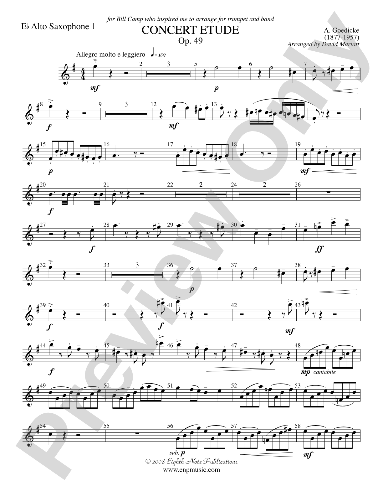 Concert Etude, Op. 49 (Solo Trumpet and Concert Band): E-flat Alto Saxophone