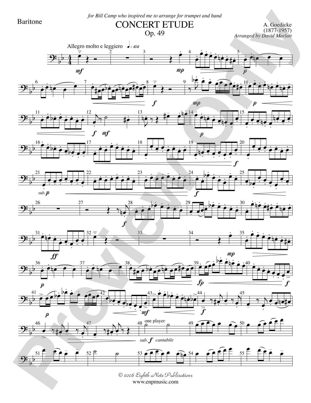 Concert Etude, Op. 49 (Solo Trumpet and Concert Band): Baritone B.C.
