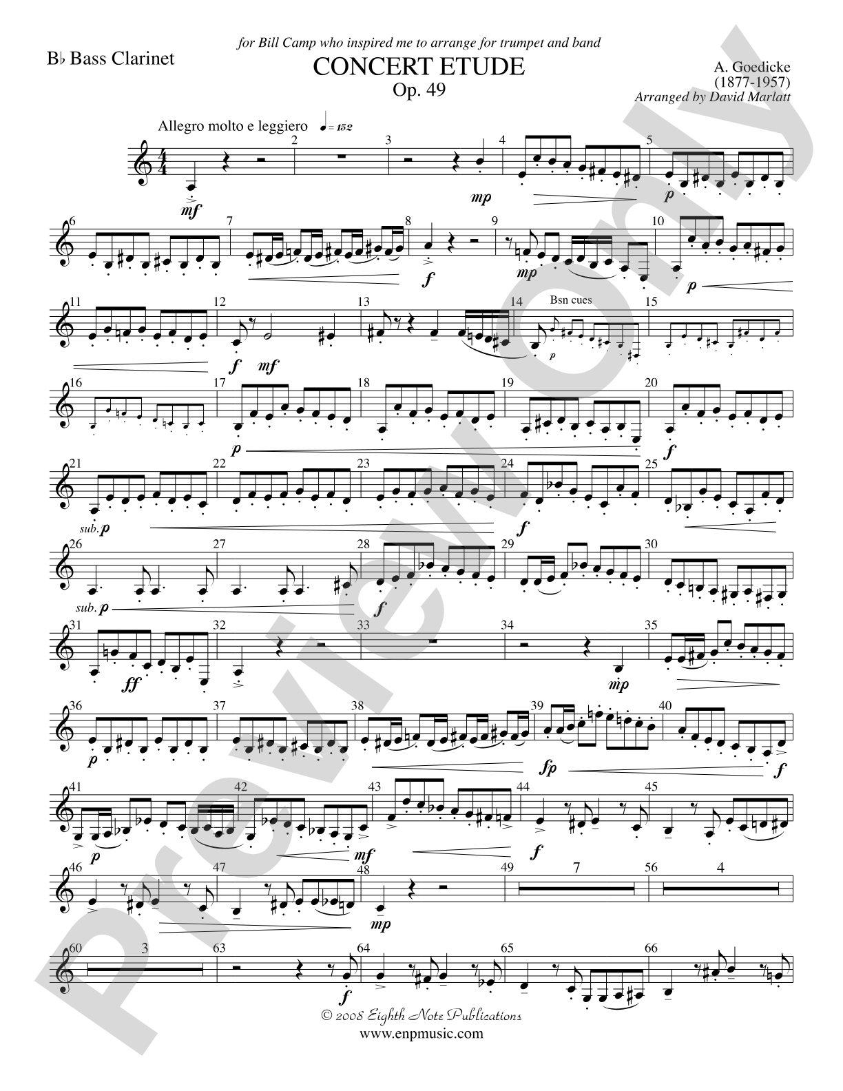 Concert Etude, Op. 49 (Solo Trumpet and Concert Band): B-flat Bass Clarinet