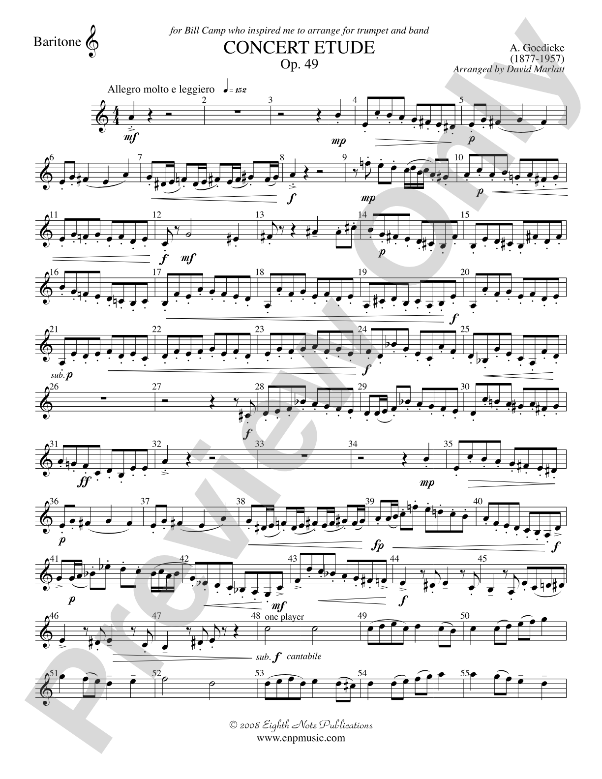 Concert Etude, Op. 49 (Solo Trumpet and Concert Band): Baritone T.C.