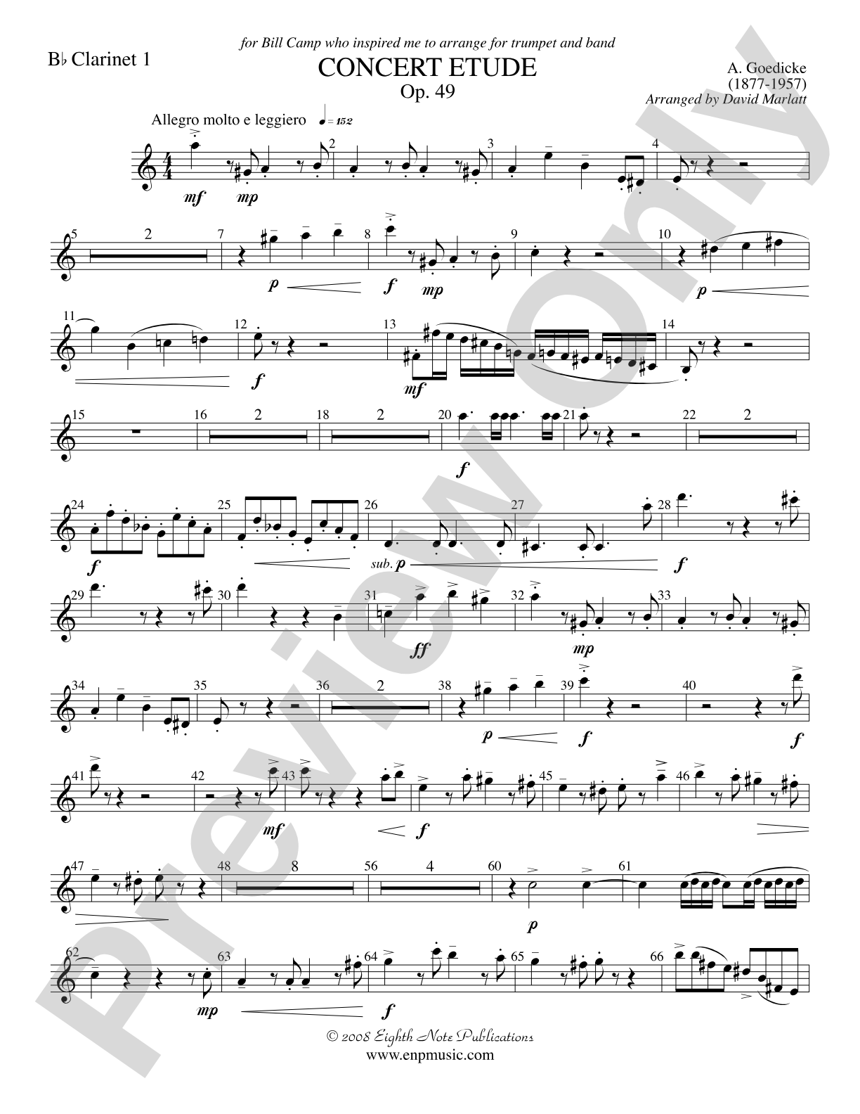 Concert Etude, Op. 49 (Solo Trumpet and Concert Band): 1st B-flat Clarinet
