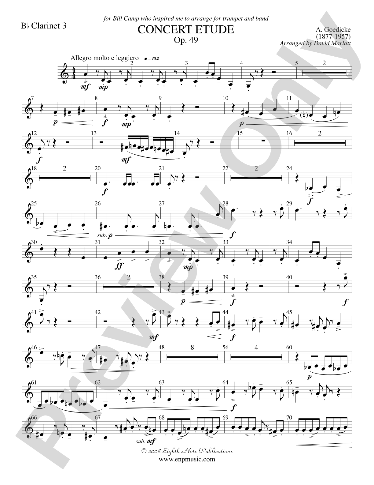 Concert Etude, Op. 49 (Solo Trumpet and Concert Band): 3rd B-flat Clarinet