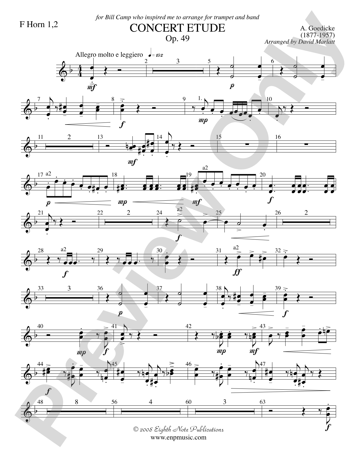Concert Etude, Op. 49 (Solo Trumpet and Concert Band): 1st & 2nd F Horns