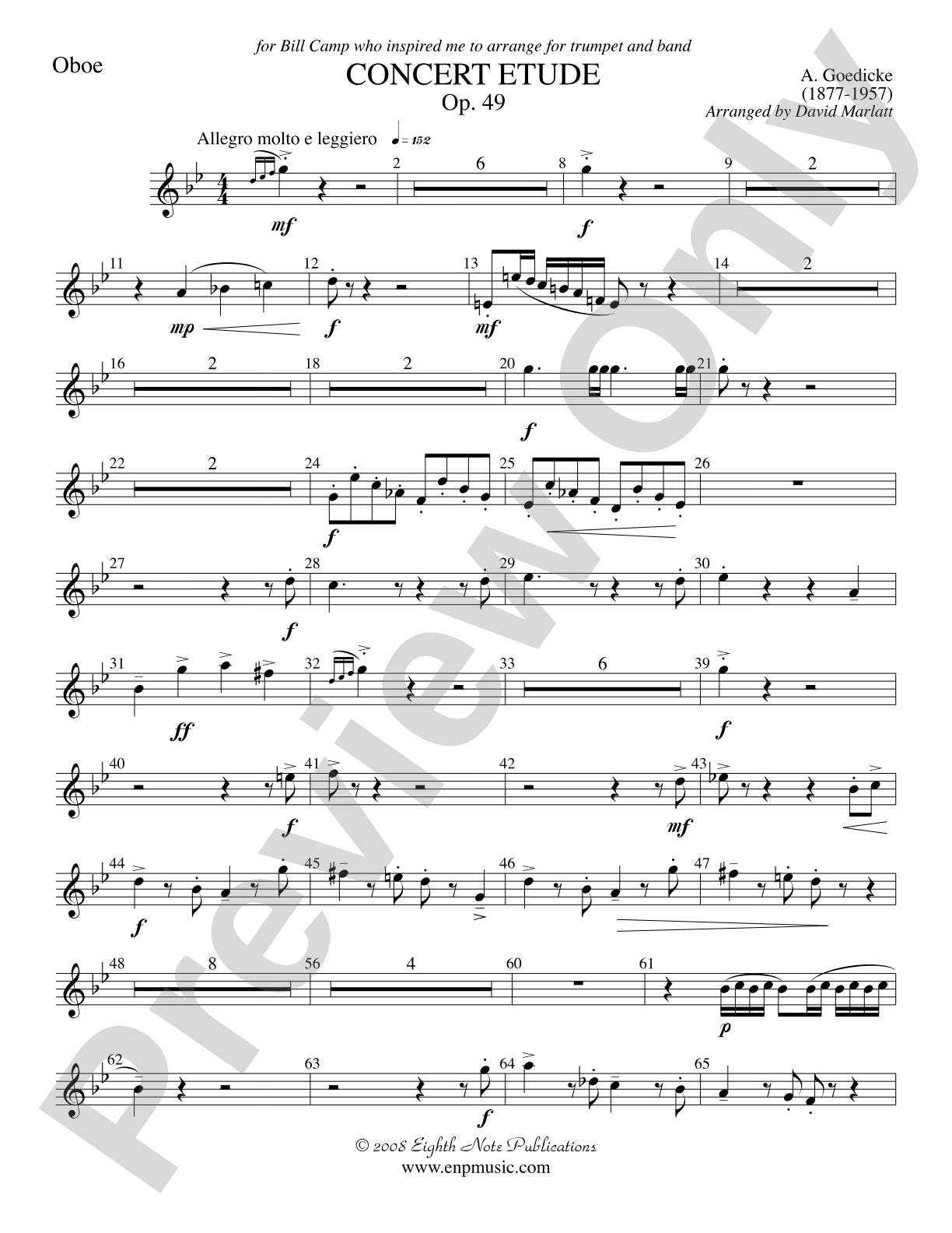 Concert Etude, Op. 49 (Solo Trumpet and Concert Band): Oboe