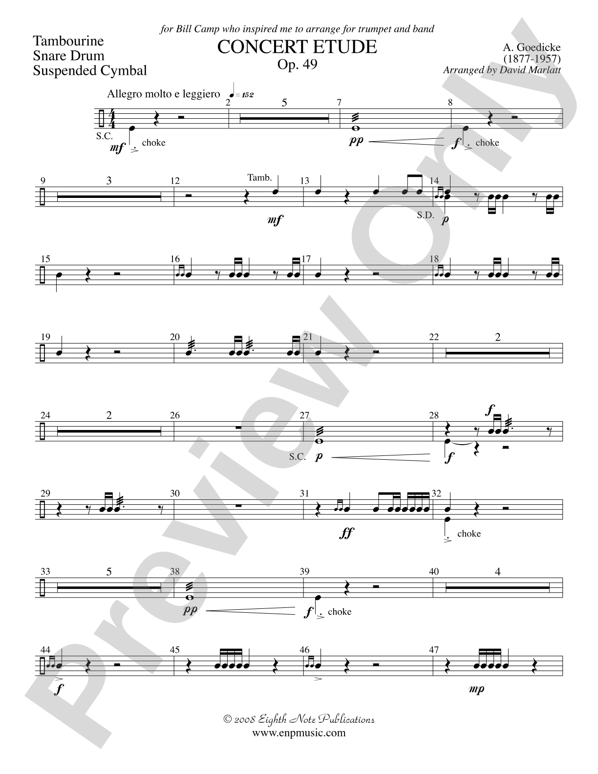 Concert Etude, Op. 49 (Solo Trumpet and Concert Band): 1st Percussion