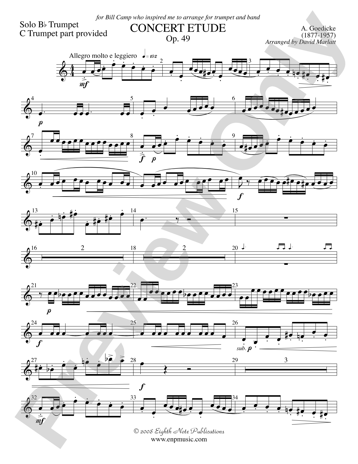 Concert Etude, Op. 49 (Solo Trumpet and Concert Band): Solo B-flat Trumpet