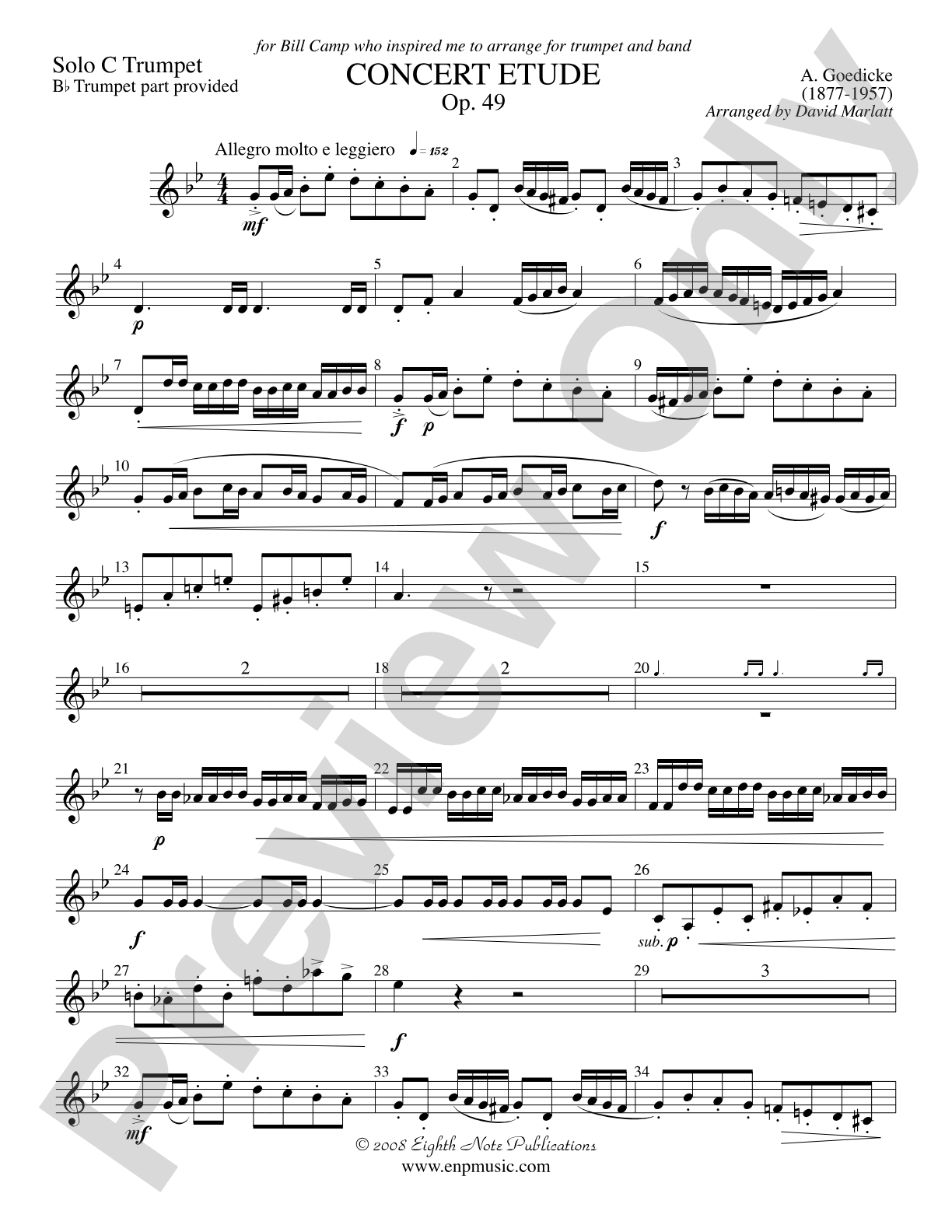 Concert Etude, Op. 49 (Solo Trumpet and Concert Band): Solo C Trumpet