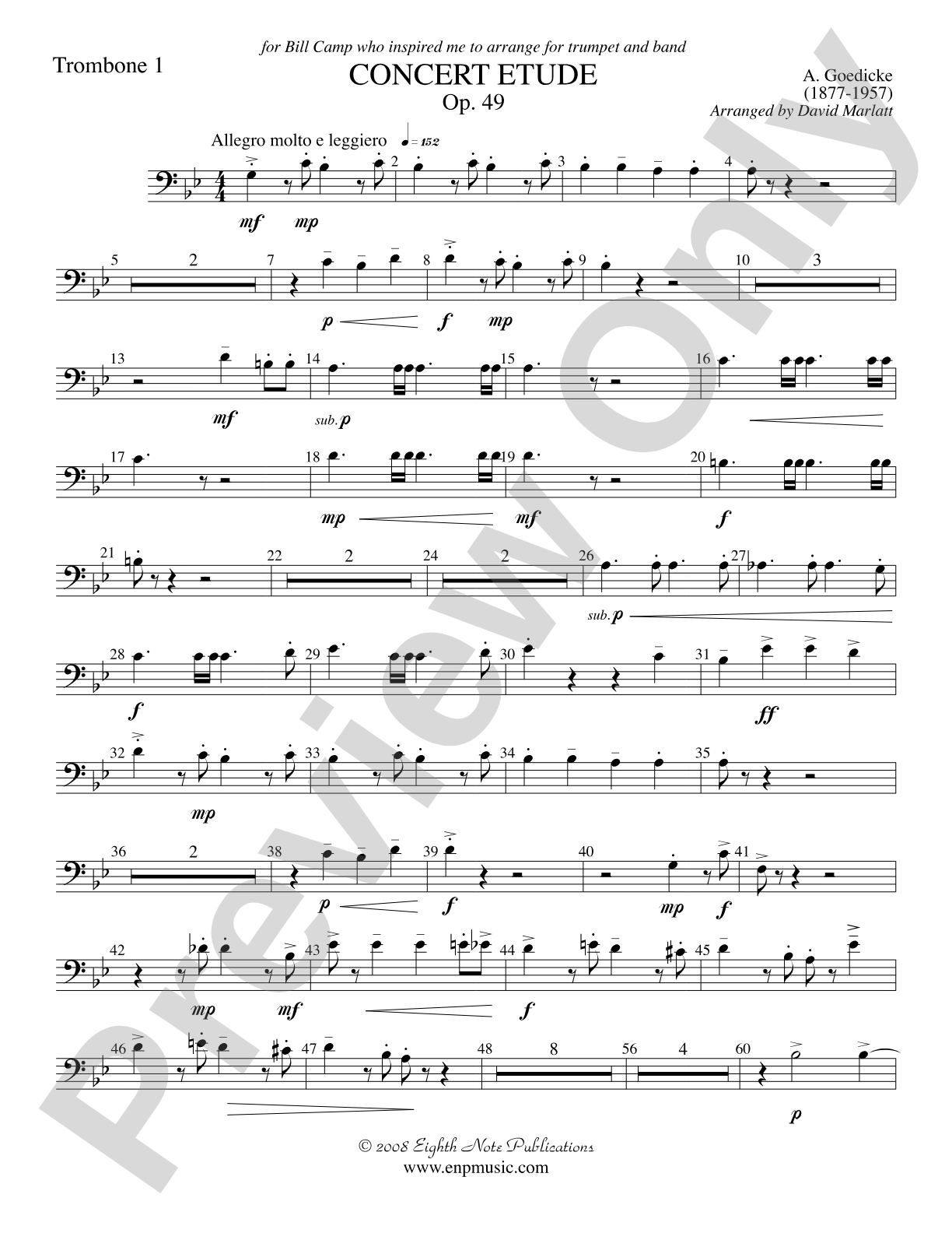 Concert Etude, Op. 49 (Solo Trumpet and Concert Band): 1st Trombone