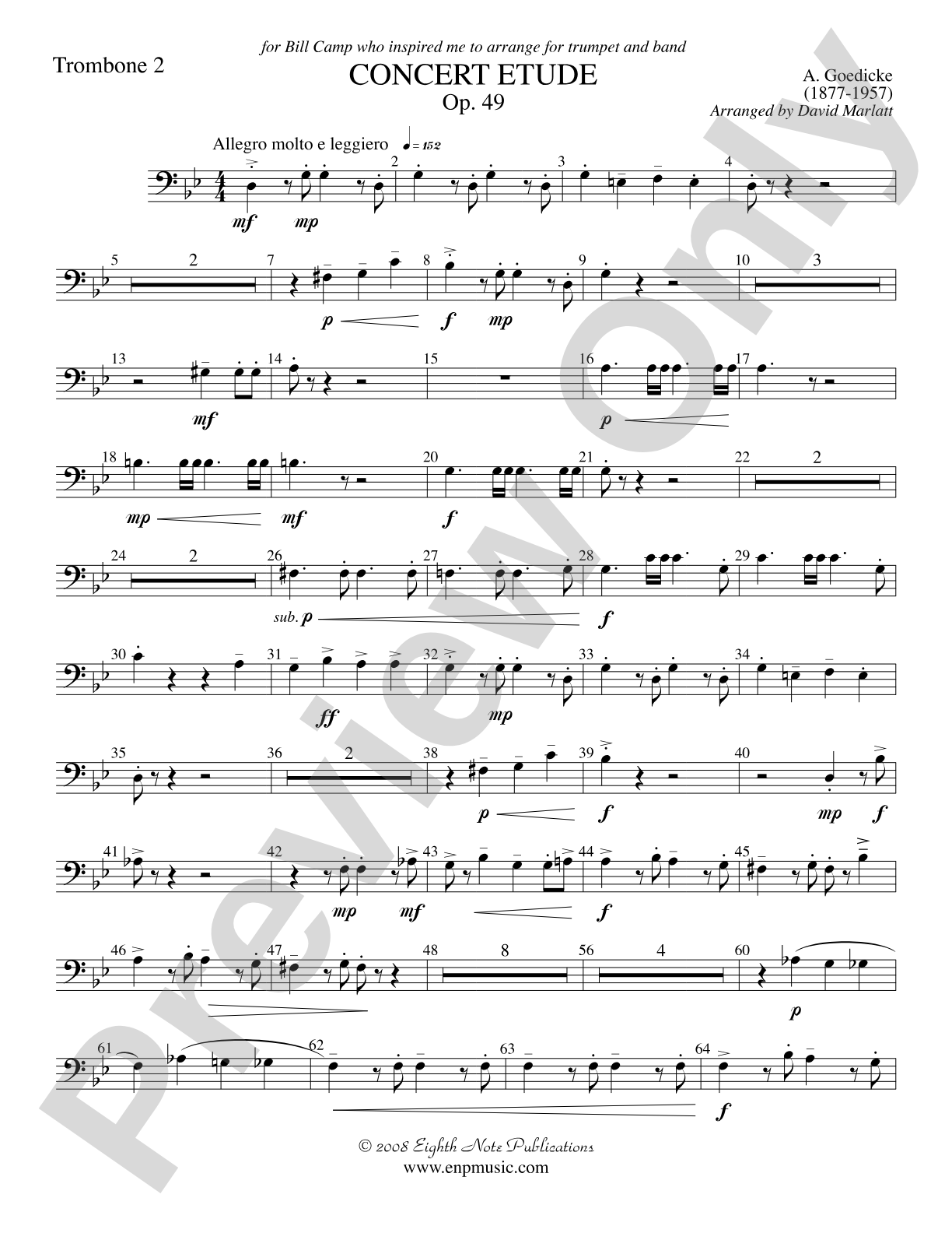 Concert Etude, Op. 49 (Solo Trumpet and Concert Band): 2nd Trombone