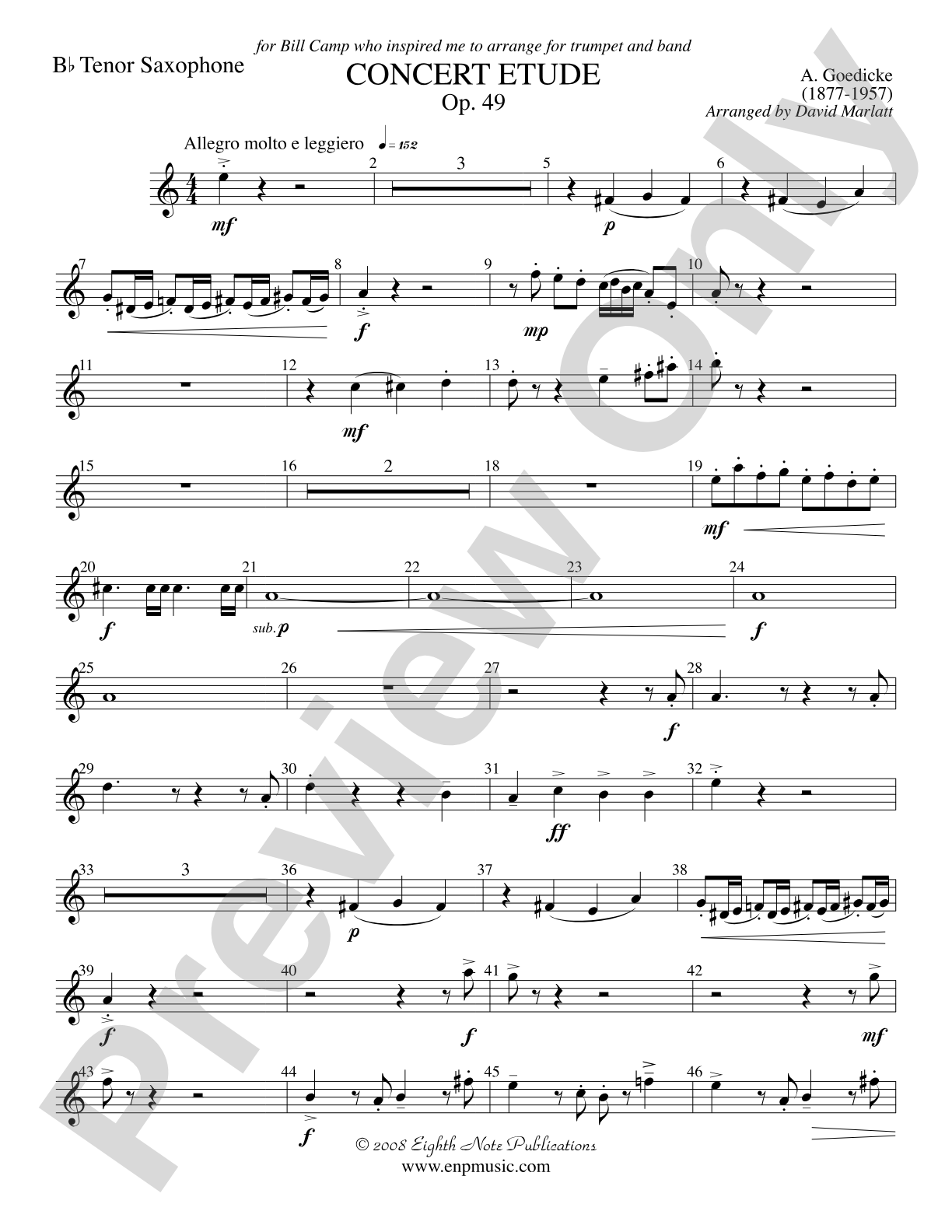 Concert Etude, Op. 49 (Solo Trumpet and Concert Band): B-flat Tenor Saxophone