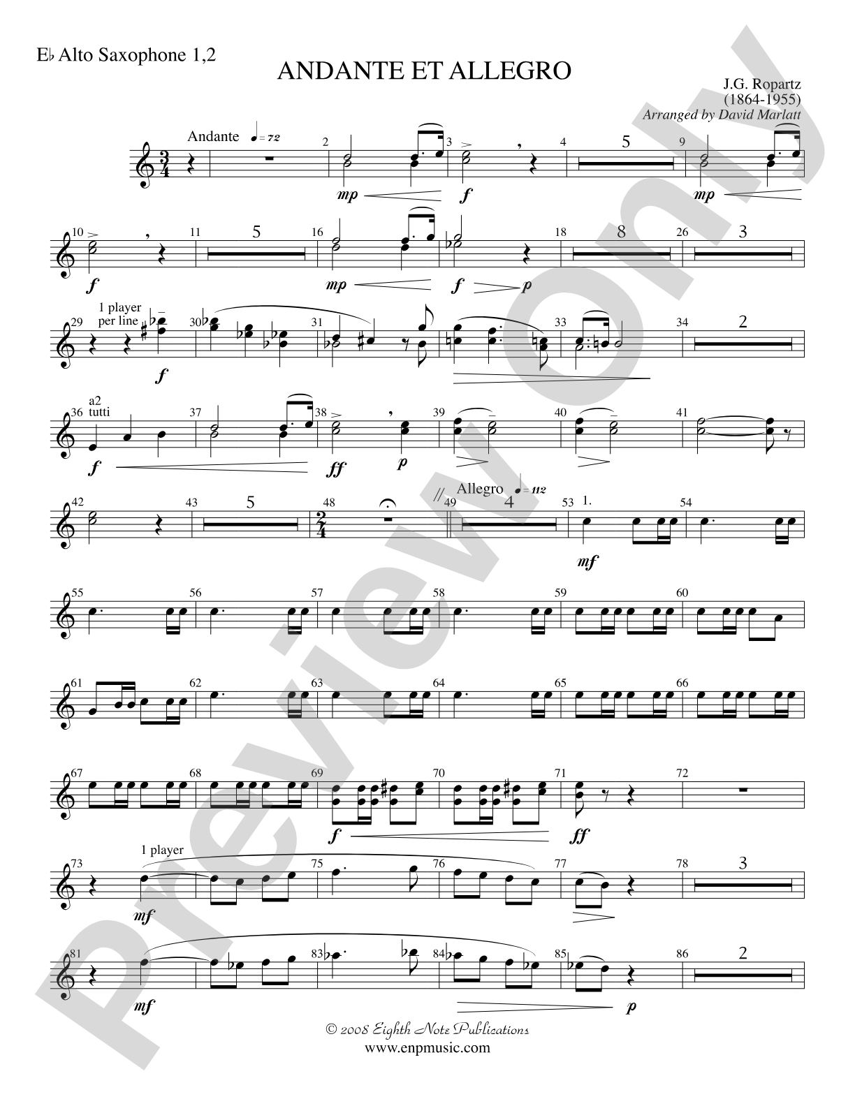 Andante et Allegro (Solo Trumpet and Concert Band): 1st & 2nd E-flat Alto Saxophone