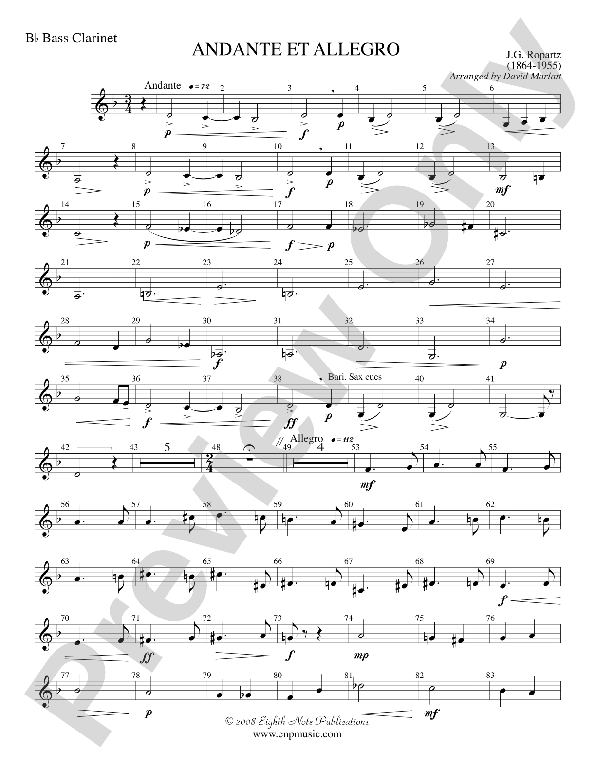 Andante et Allegro (Solo Trumpet and Concert Band): B-flat Bass Clarinet