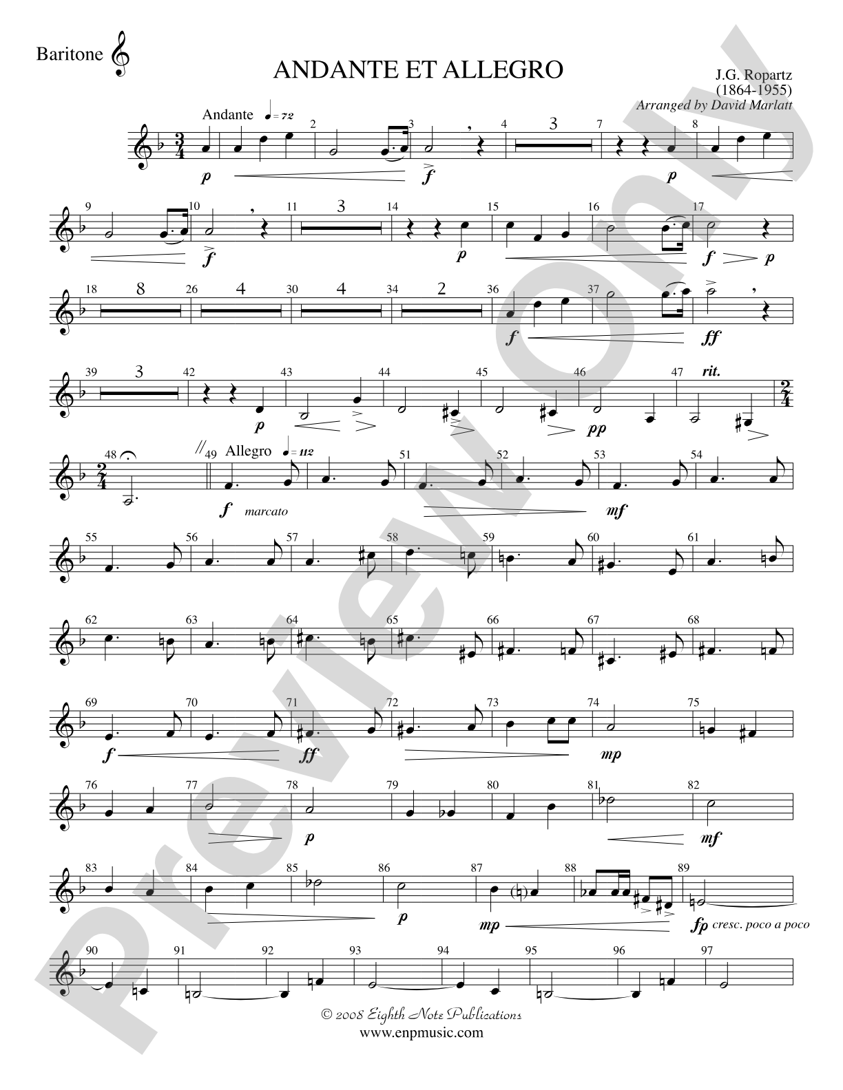 Andante et Allegro (Solo Trumpet and Concert Band): Baritone T.C.