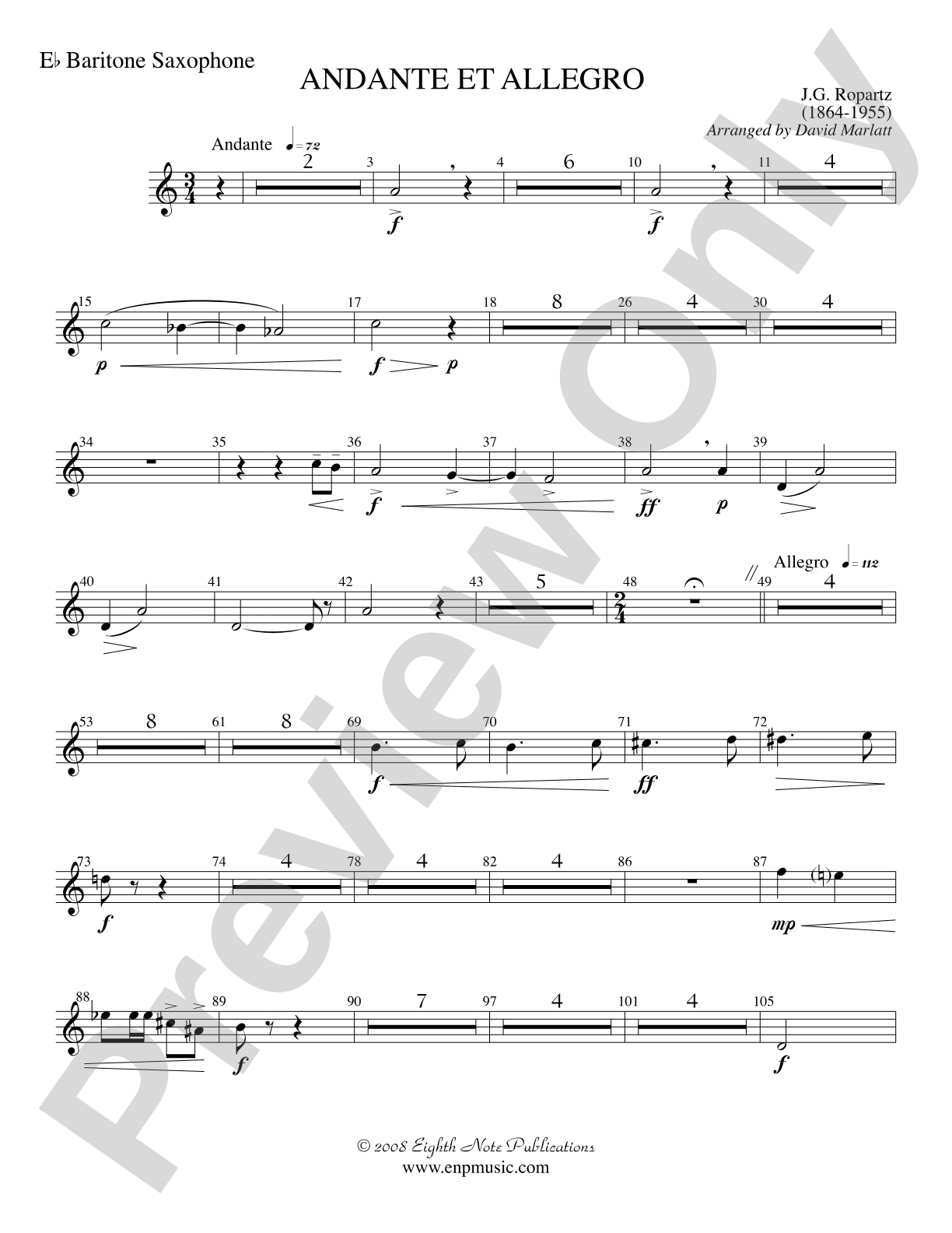 Andante et Allegro (Solo Trumpet and Concert Band): E-flat Baritone Saxophone