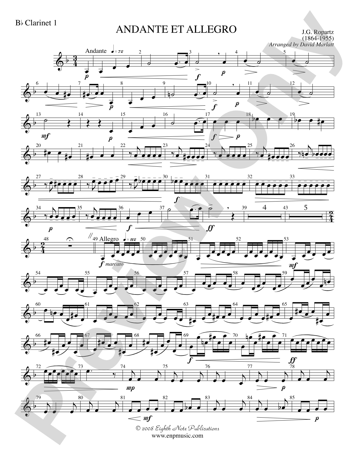 Andante et Allegro (Solo Trumpet and Concert Band): 1st B-flat Clarinet