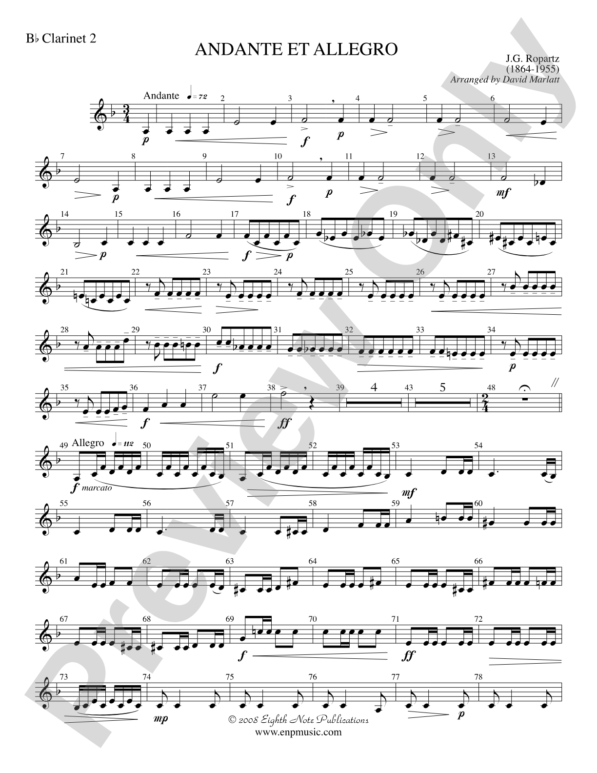 Andante et Allegro (Solo Trumpet and Concert Band): 2nd B-flat Clarinet