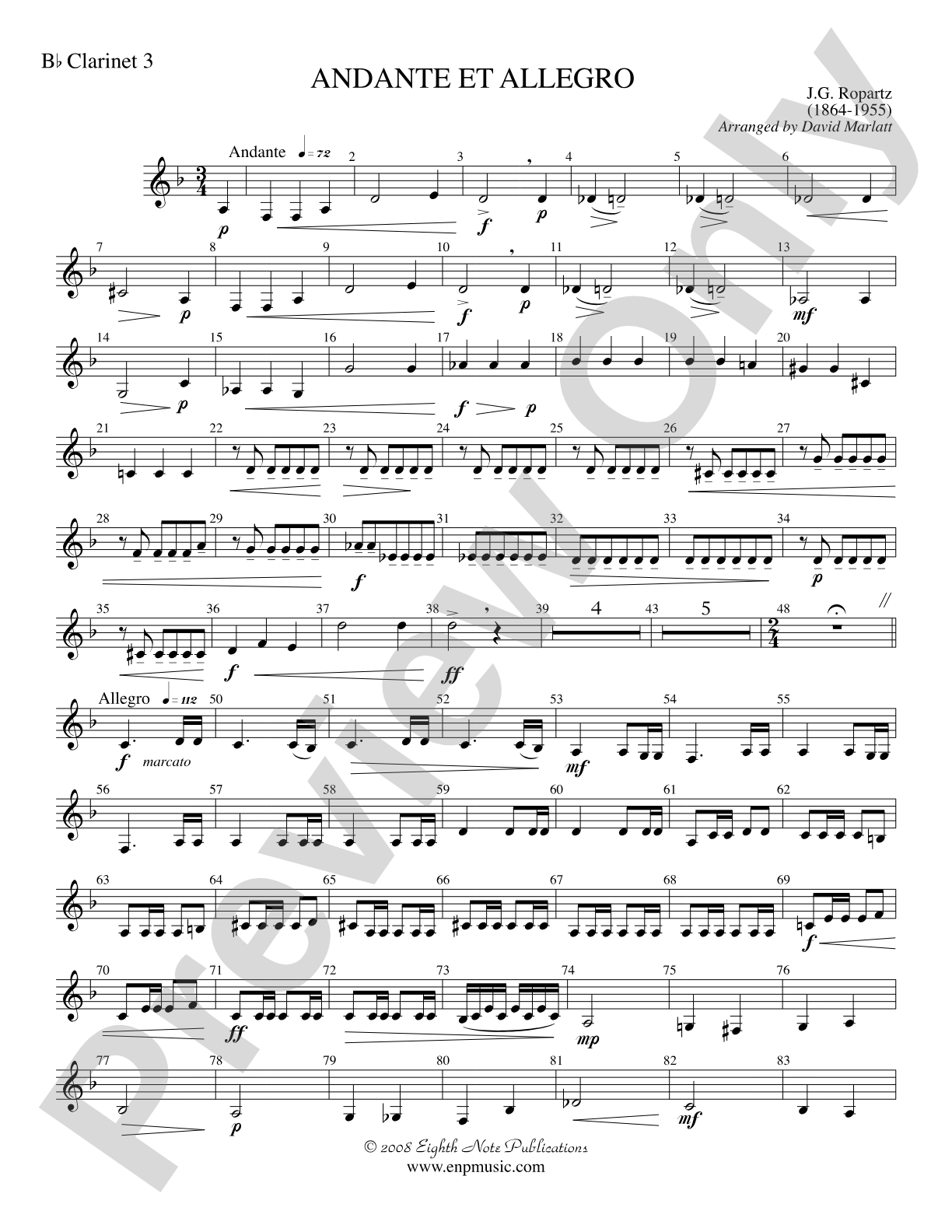 Andante et Allegro (Solo Trumpet and Concert Band): 3rd B-flat Clarinet