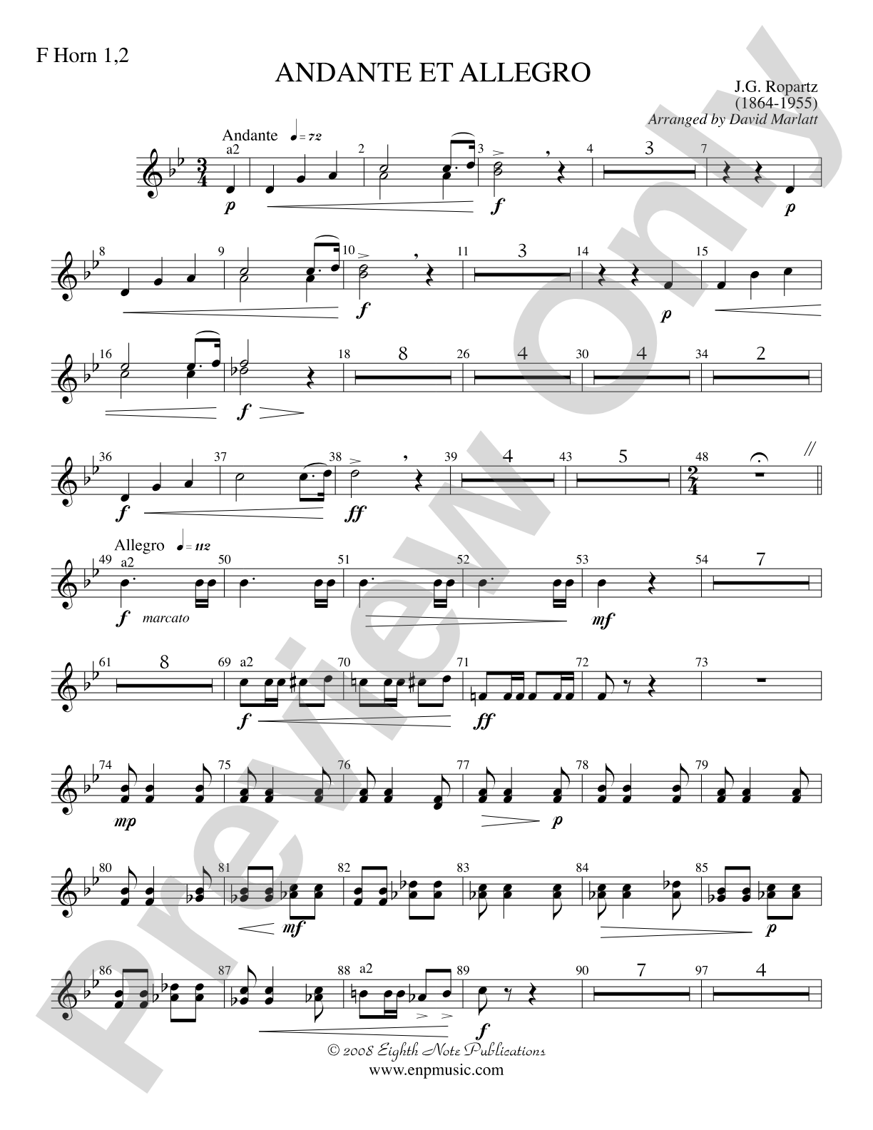 Andante et Allegro (Solo Trumpet and Concert Band): 1st & 2nd F Horns