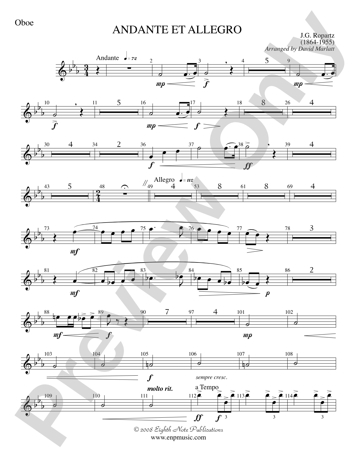 Andante et Allegro (Solo Trumpet and Concert Band): Oboe