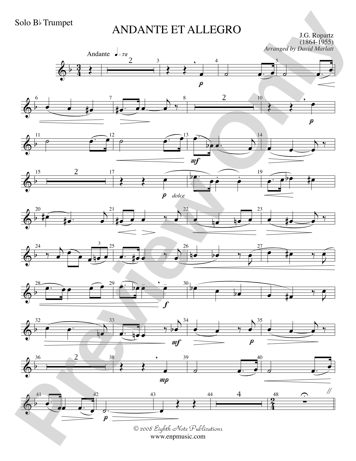 Andante et Allegro (Solo Trumpet and Concert Band): Solo B-flat Trumpet