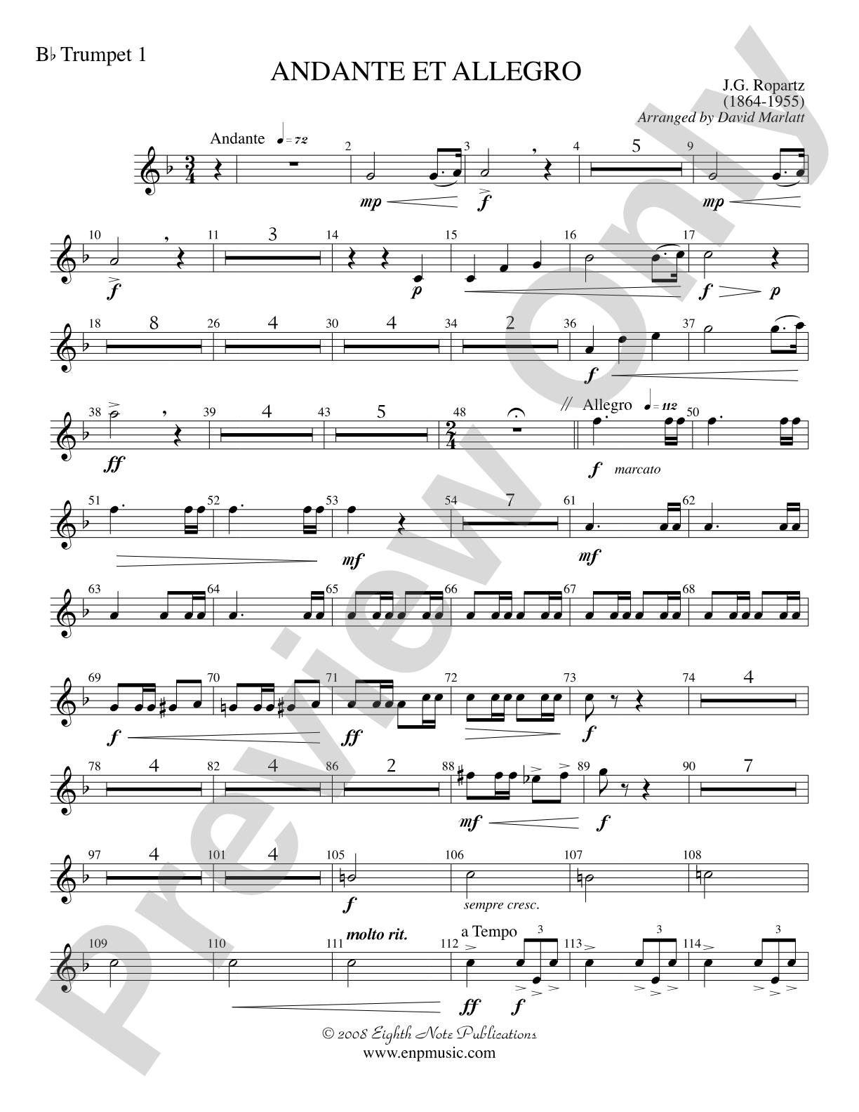 Andante et Allegro (Solo Trumpet and Concert Band): 1st B-flat Trumpet