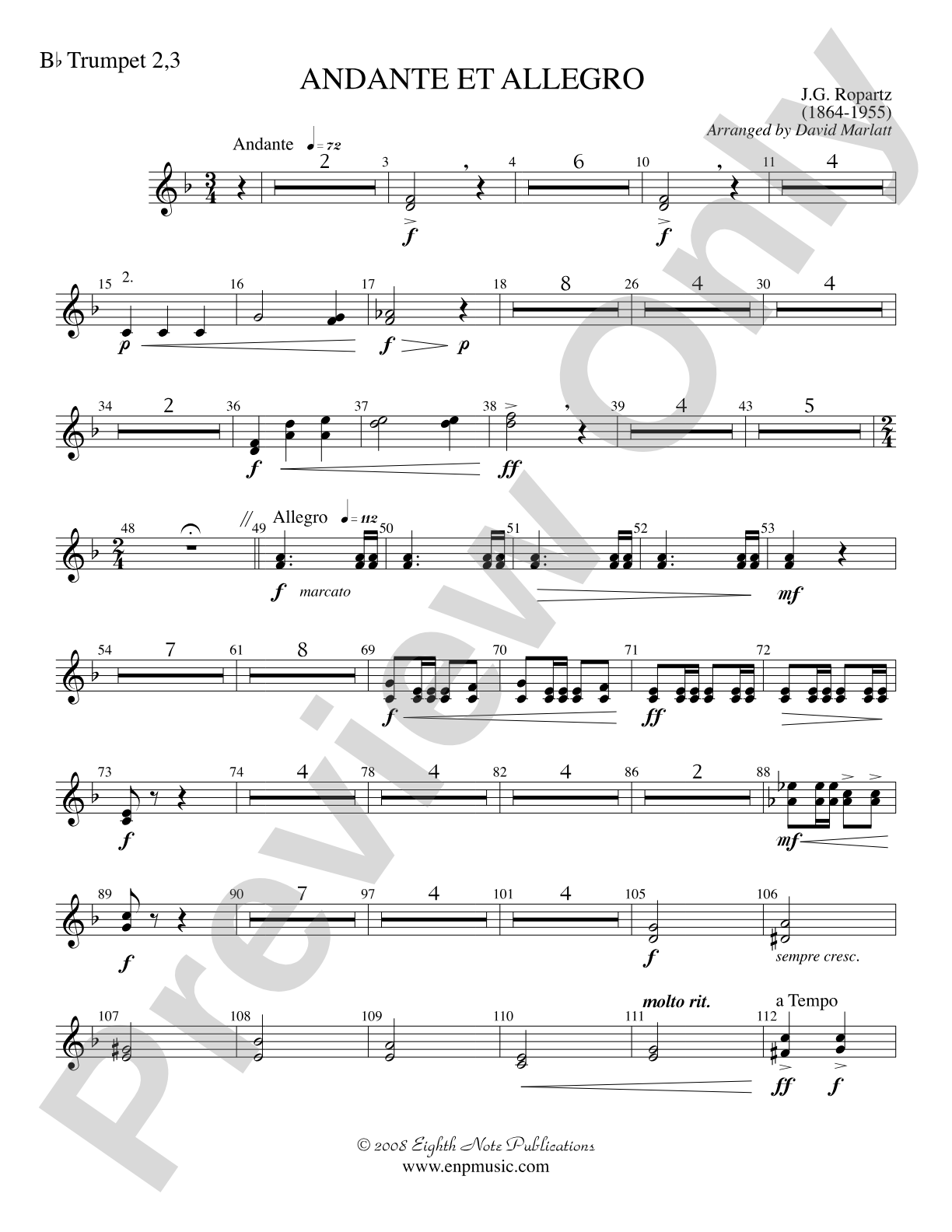 Andante et Allegro (Solo Trumpet and Concert Band): 2nd & 3rd Trumpet