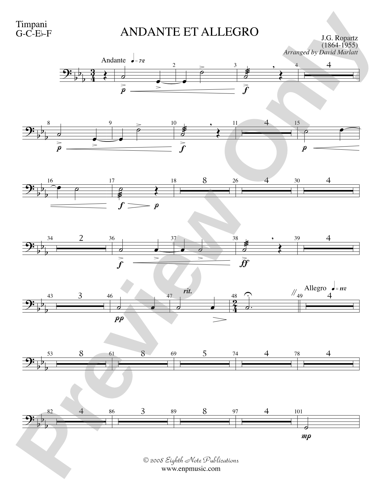 Andante et Allegro (Solo Trumpet and Concert Band): Timpani