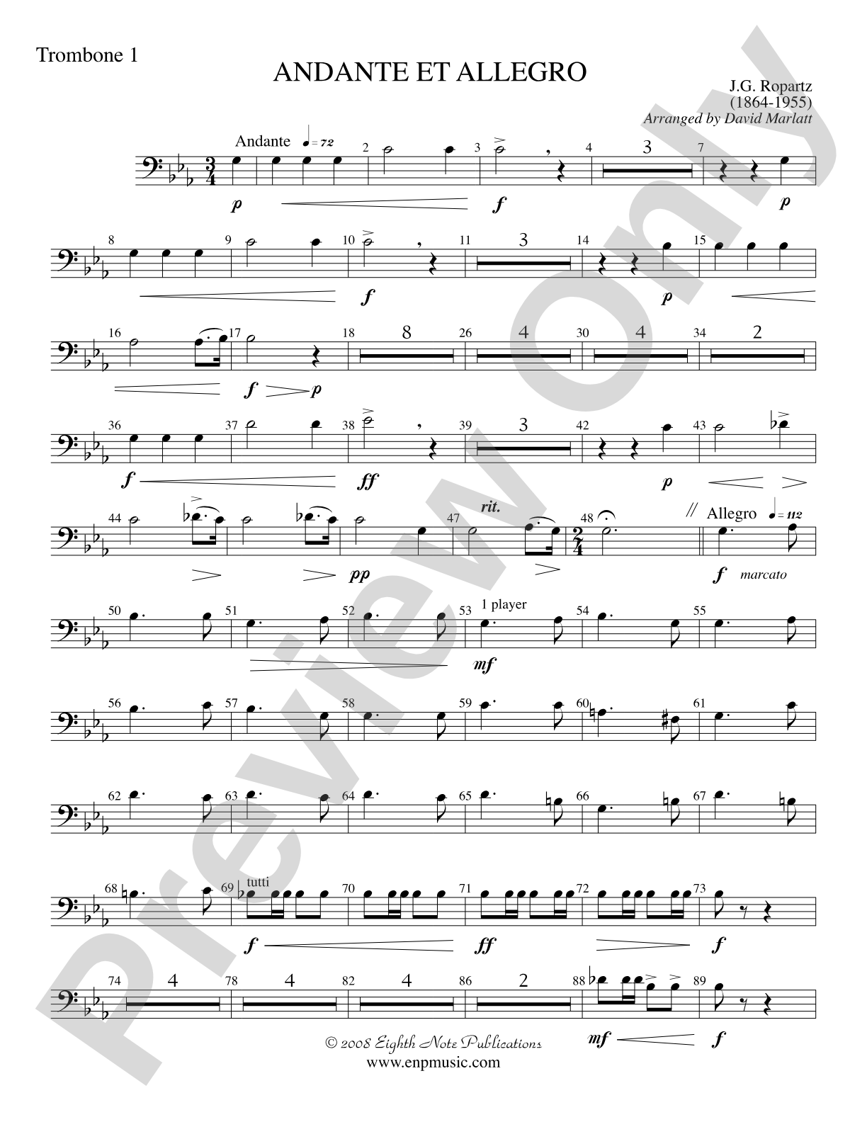 Andante et Allegro (Solo Trumpet and Concert Band): 1st Trombone